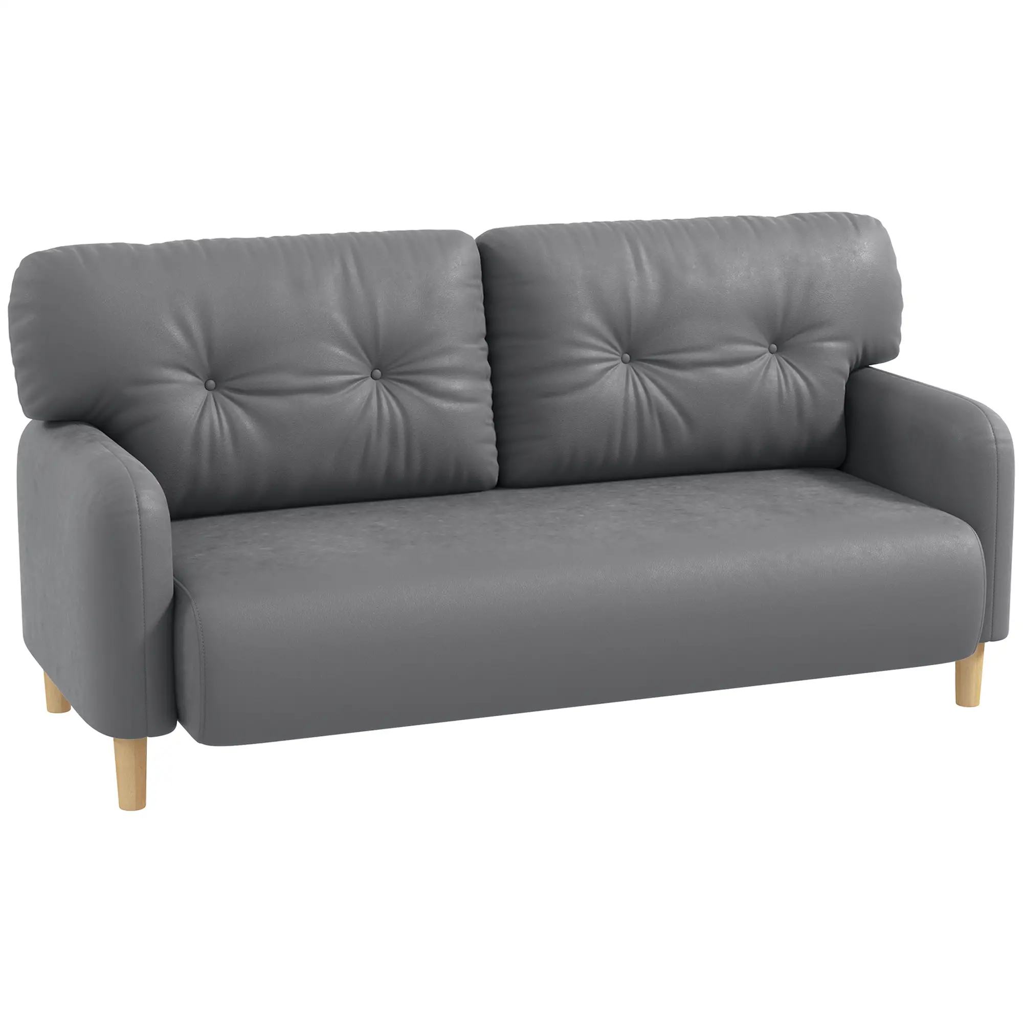58" 2 Seat Sofa, Modern Love Seat, Upholstered Couch, Solid Wood Frame, Grey