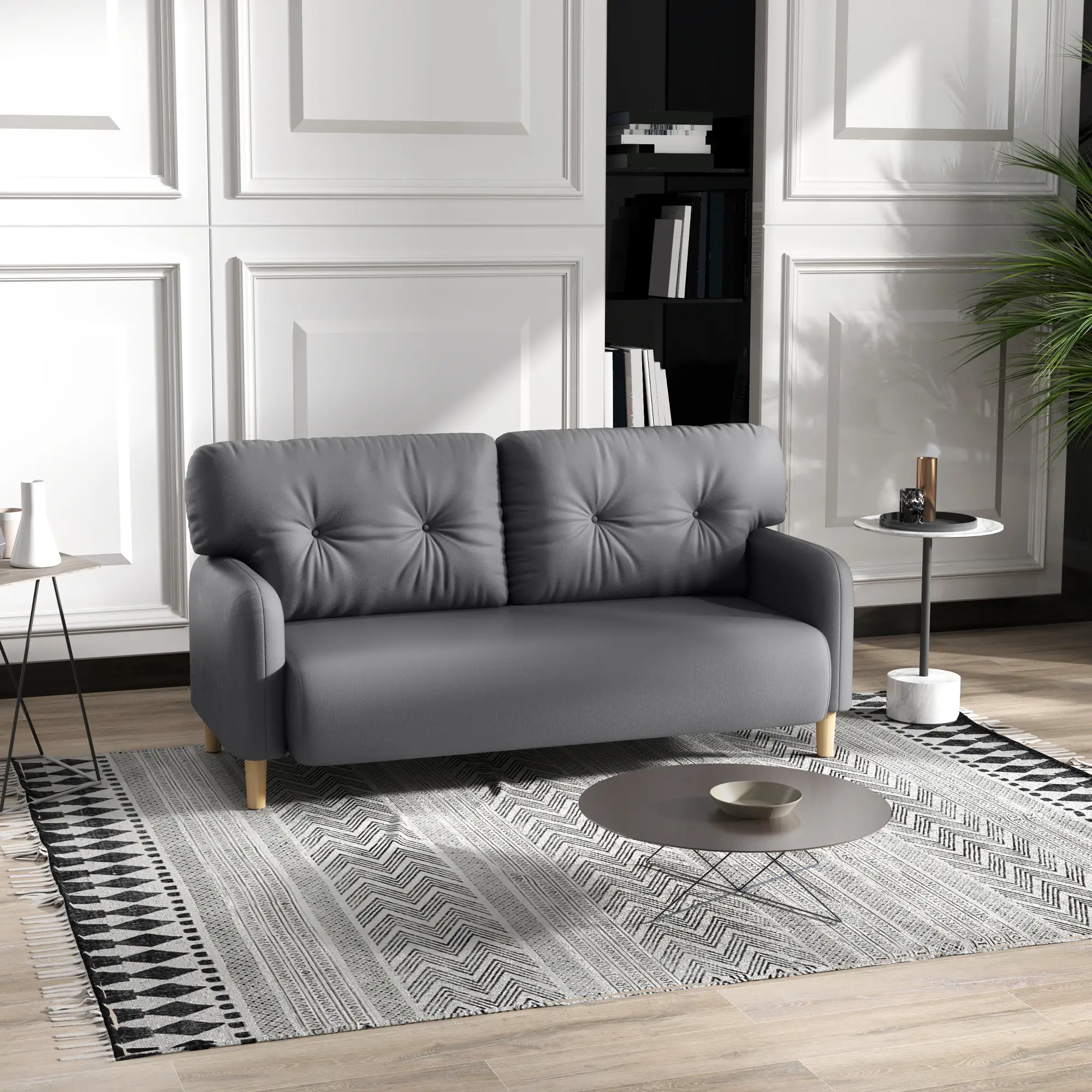58" 2 Seat Sofa, Modern Love Seat, Upholstered Couch, Solid Wood Frame, Grey - Image 2