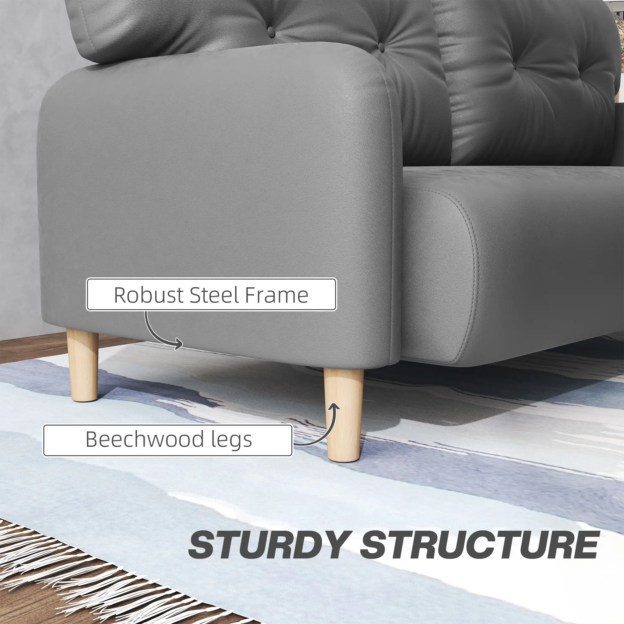 58" 2 Seat Sofa, Modern Love Seat, Upholstered Couch, Solid Wood Frame, Grey - Image 6