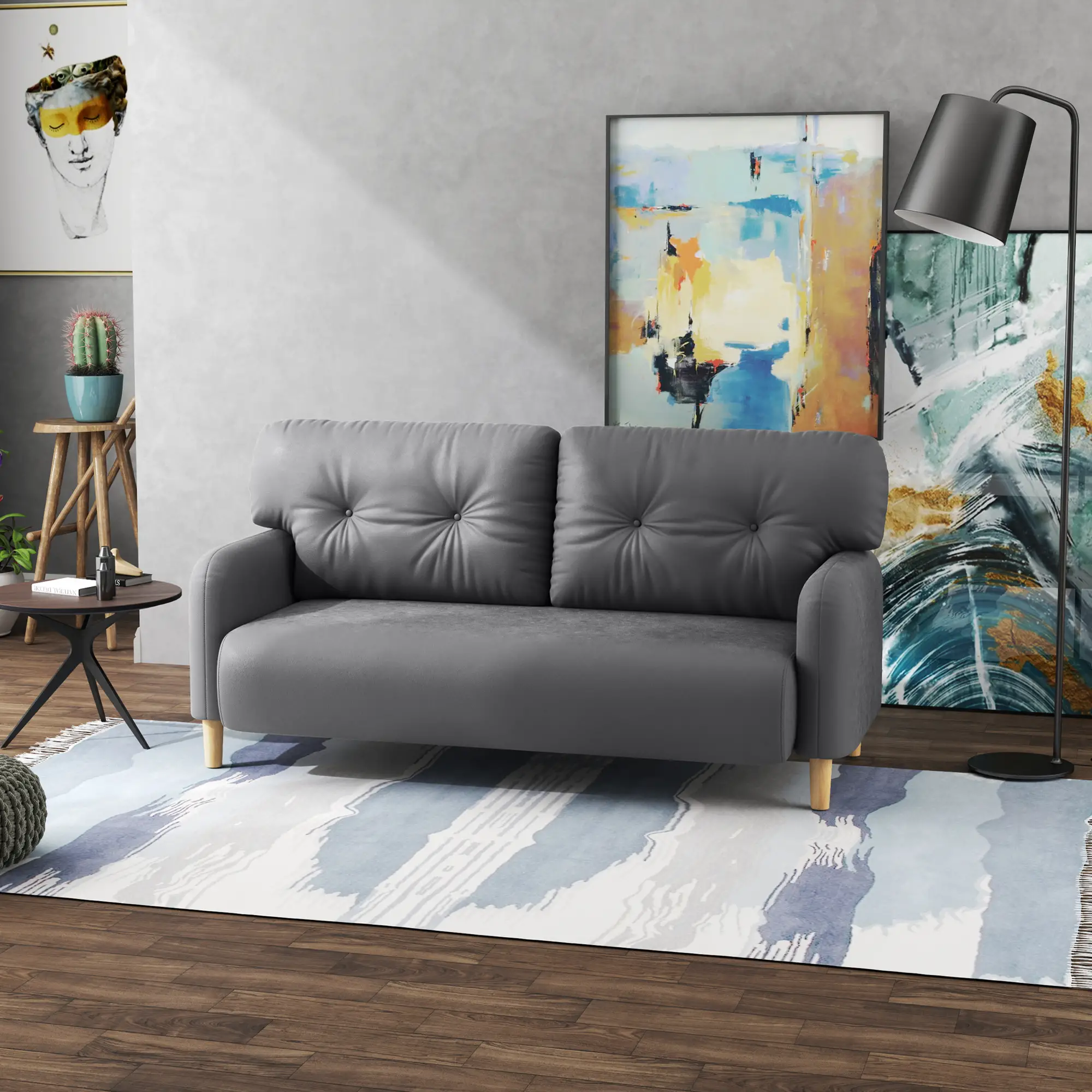 58" 2 Seat Sofa, Modern Love Seat, Upholstered Couch, Solid Wood Frame, Grey - Image 8