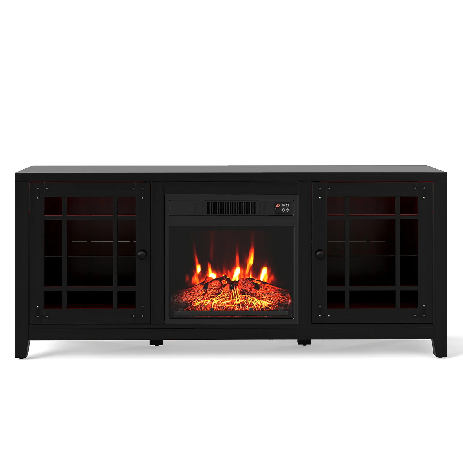 58" Fireplace TV Stand with LED Lights and 18" Electric Fireplace, Black - Image 5