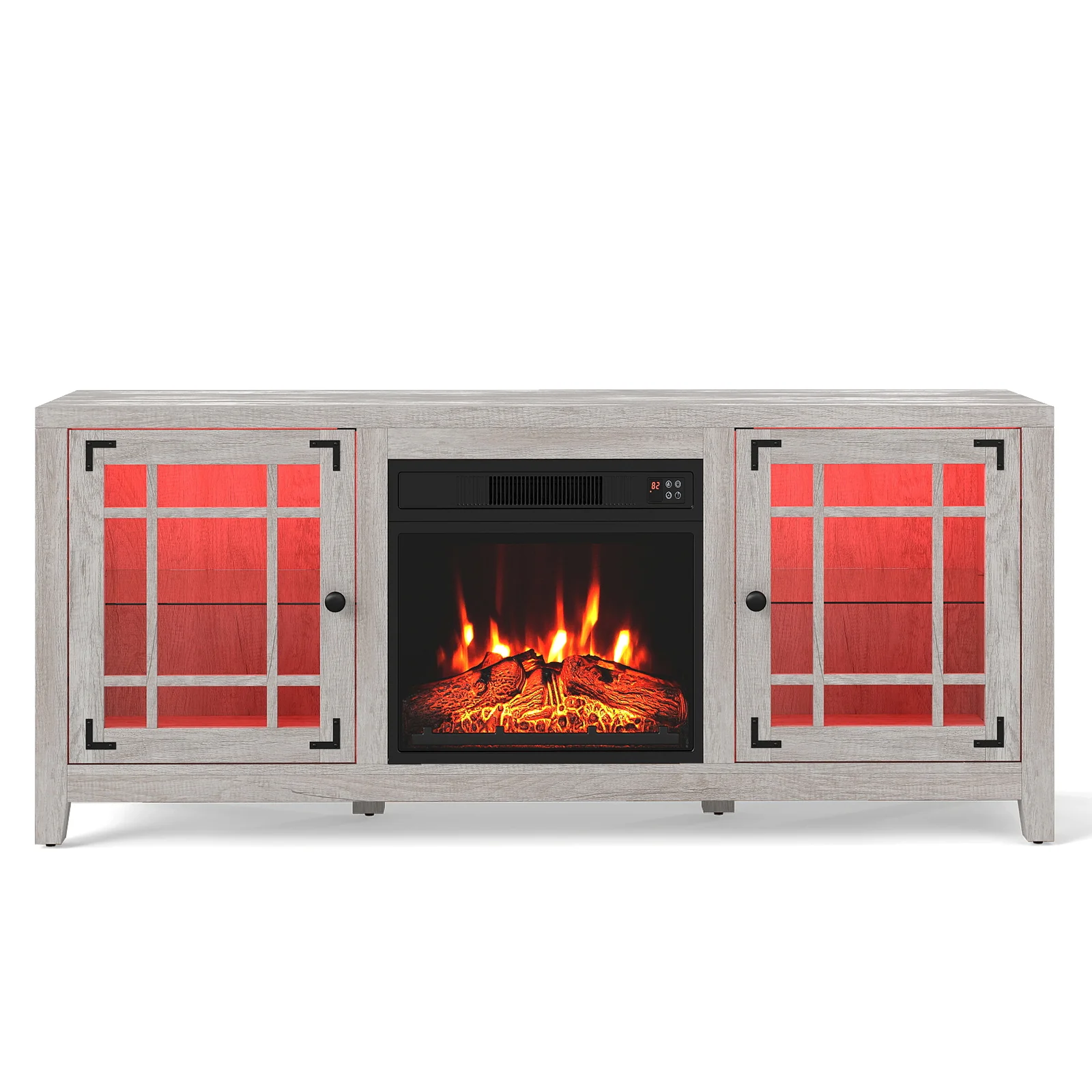58" Fireplace TV Stand with LED Lights and 18" Electric Fireplace, Natural - Image 5