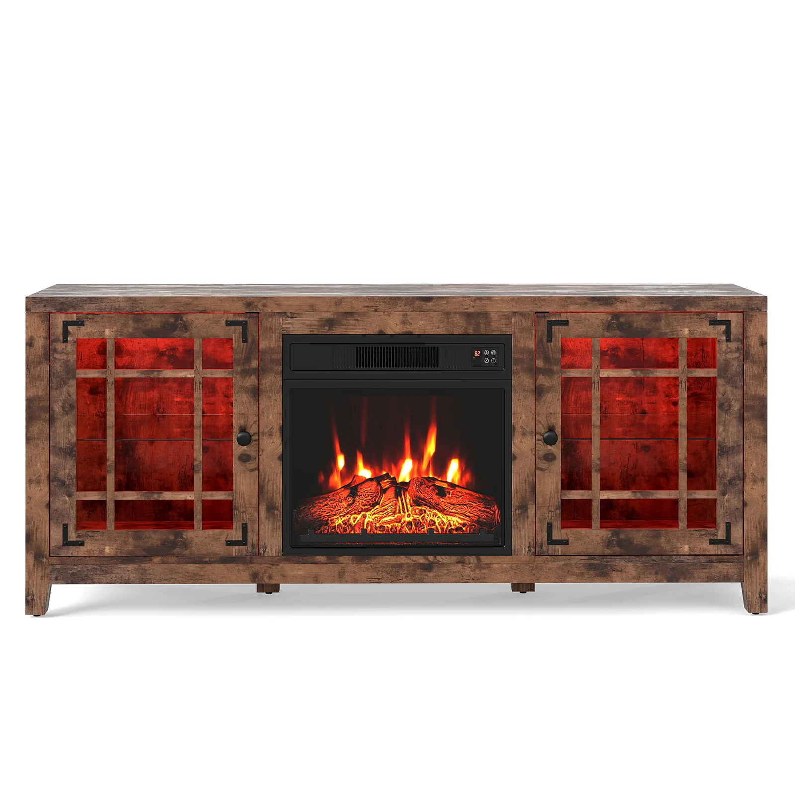 58" Fireplace TV Stand with LED Lights and 18" Electric Fireplace, Rustic Brown - Image 5