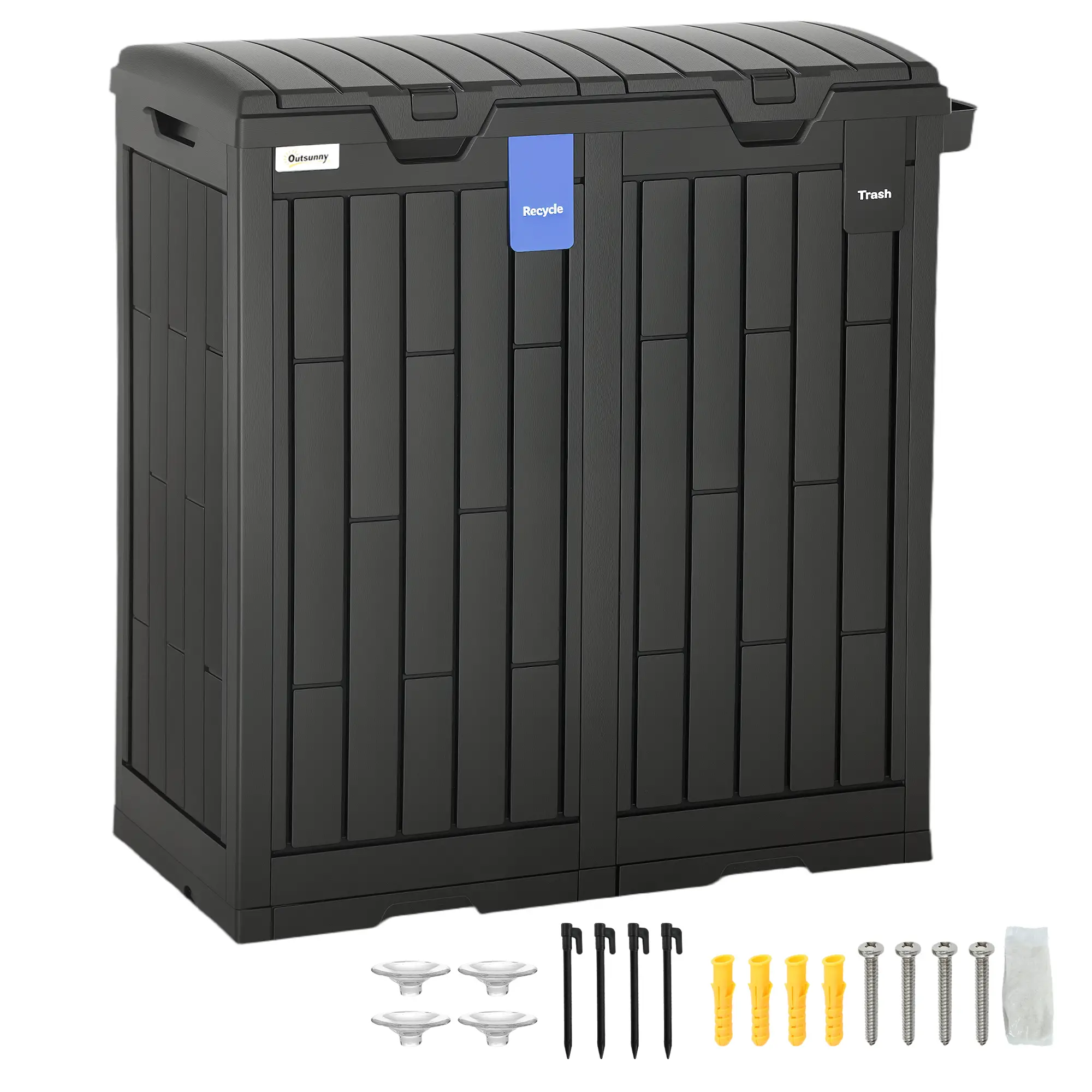 58 Gallon Double Outdoor Garbage Bin, Dual Lid, Plastic Waste Trash Can, Black - Image 11