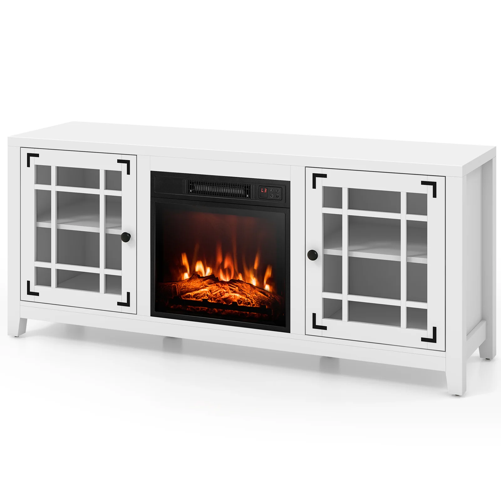 58 Inch Fireplace TV Stand, Adjustable Shelves, For 65 Inch TVs, White - Image 4