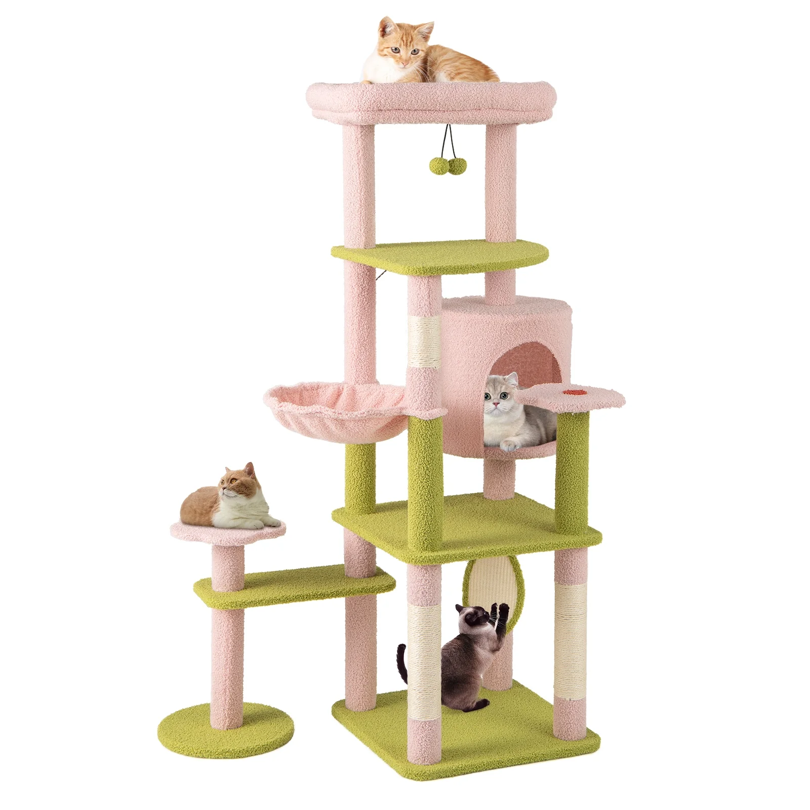 58 Inch Tall Multi-Level Cat Tree, Kitten Tower, Pink - Image 4