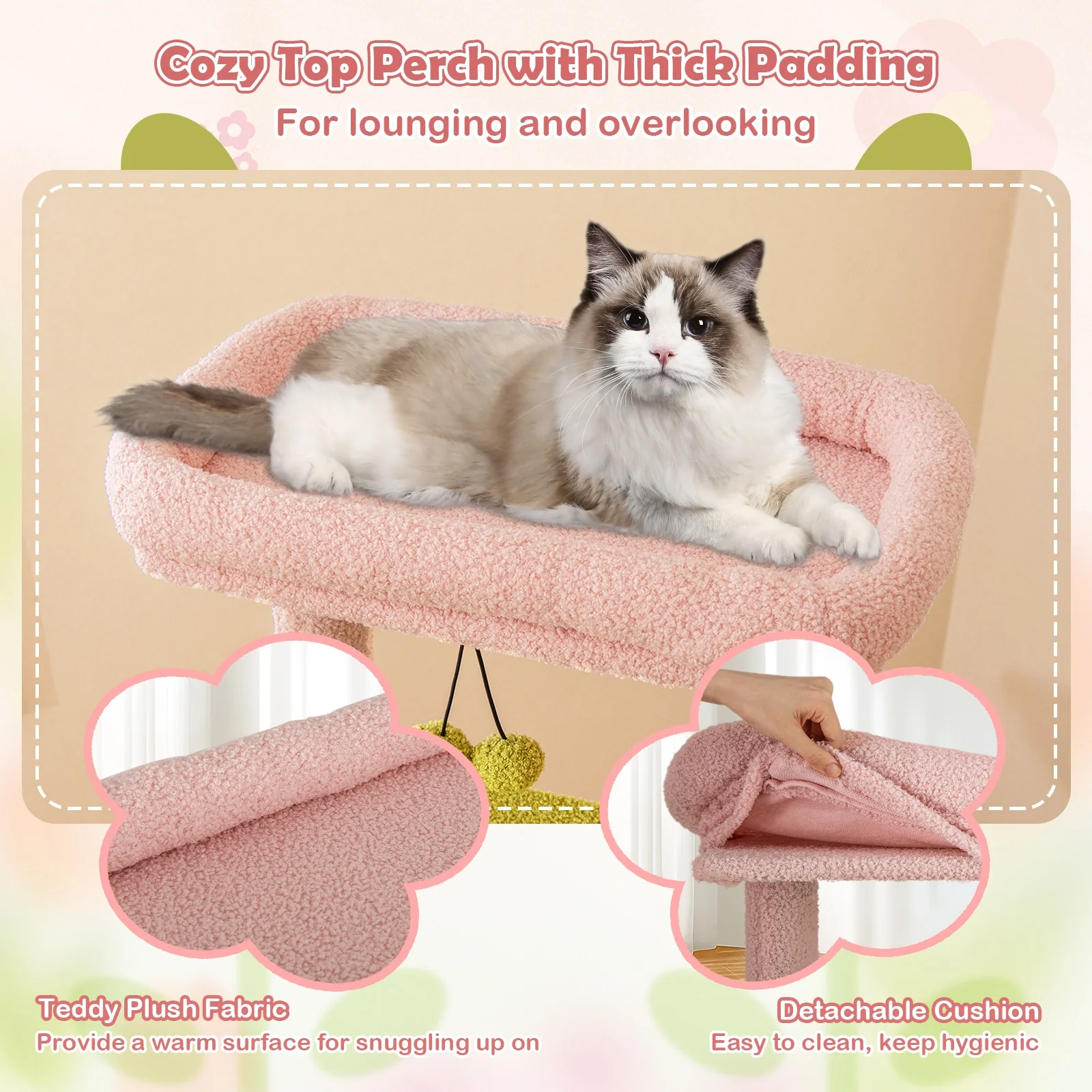 58 Inch Tall Multi-Level Cat Tree, Kitten Tower, Pink - Image 7