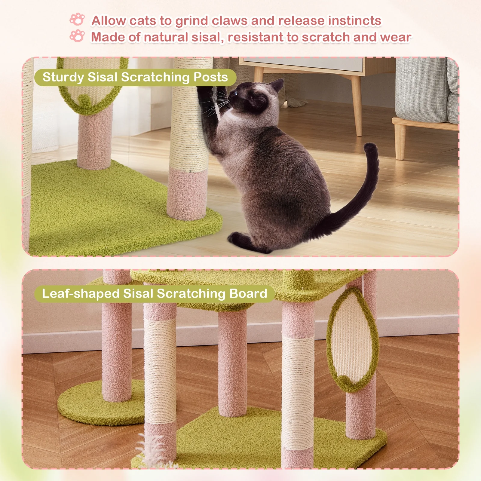 58 Inch Tall Multi-Level Cat Tree, Kitten Tower, Pink - Image 9