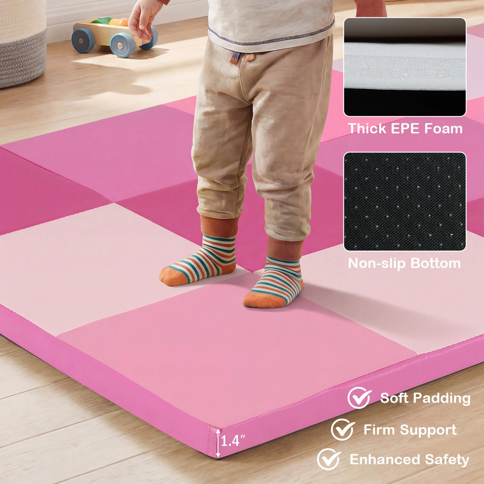 58 Inch Toddler Folding Activity Floor Mat, Pink - Image 8