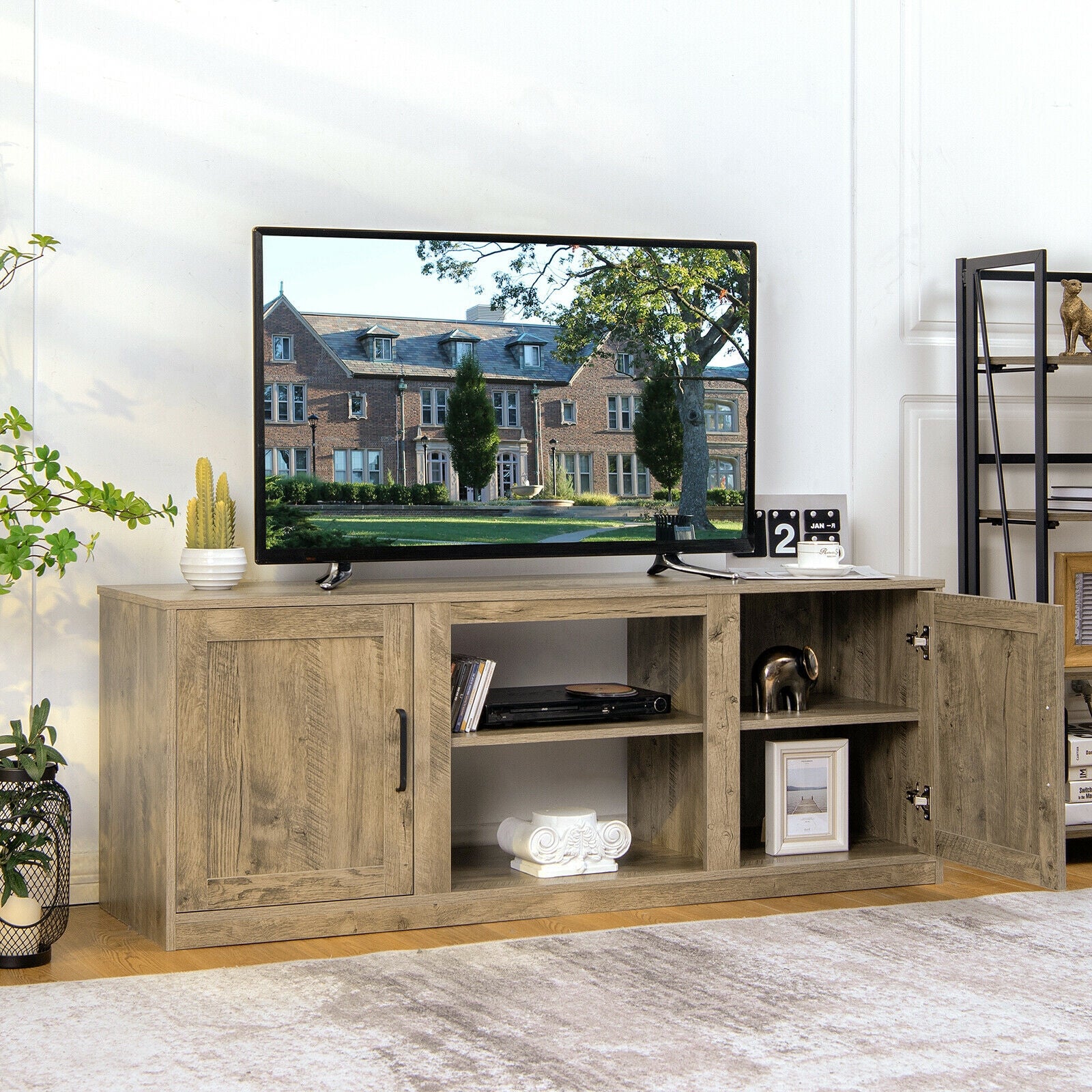 58 Inch TV Stand With 1500W Faux Fireplace, For TVs Up To 65 Inch, Natural - Image 3