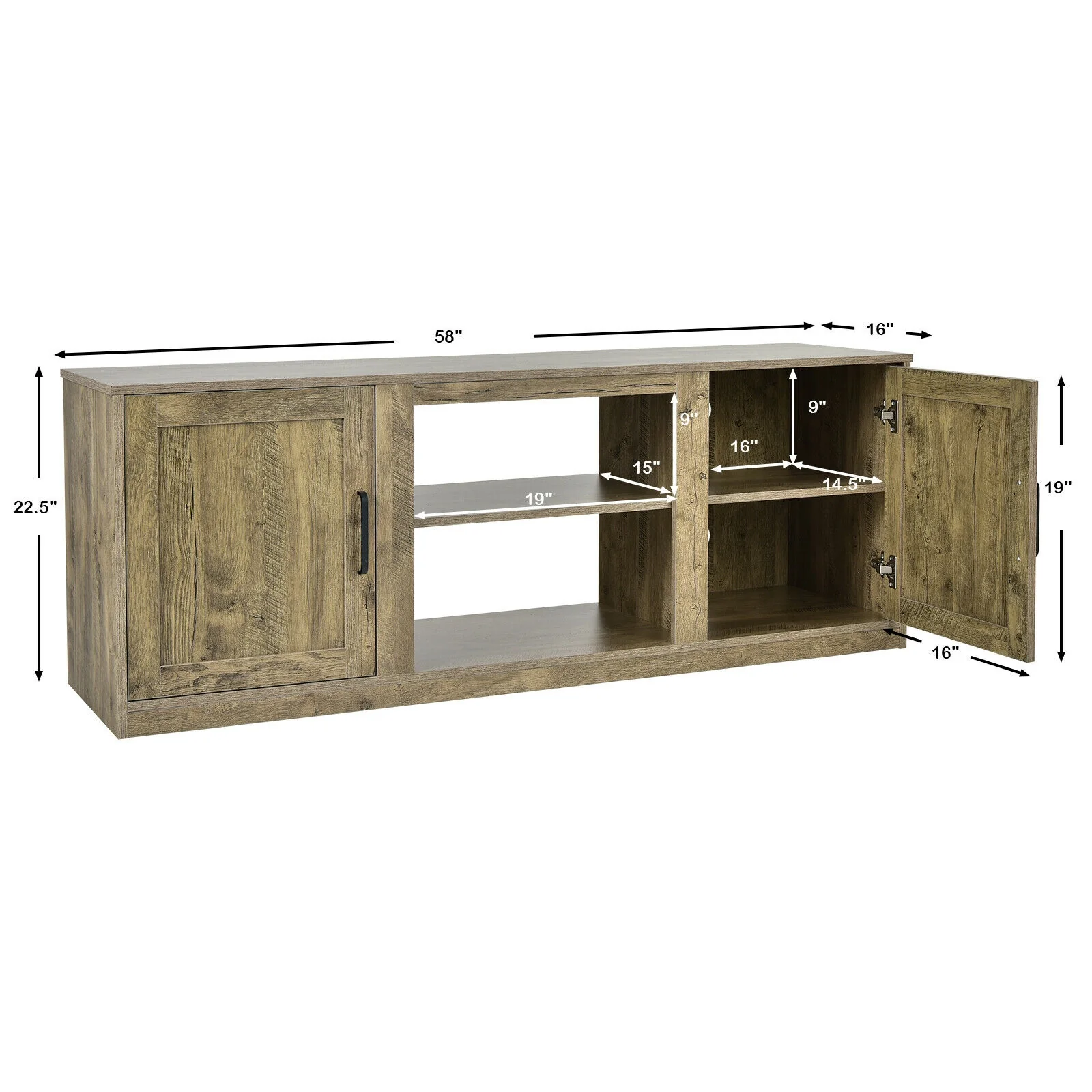 58 Inch TV Stand With 1500W Faux Fireplace, For TVs Up To 65 Inch, Natural - Image 6