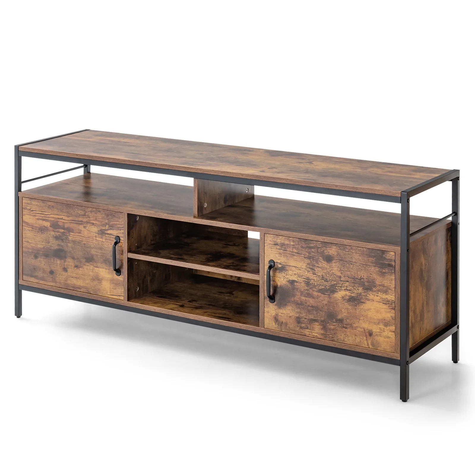 58 Inch TV Stand With Cabinets, Adjustable Shelf, Rustic Brown - Image 5