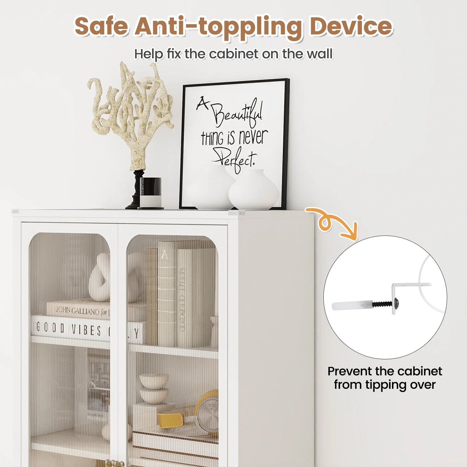 58 Inches Bookcase, Adjustable Shelves, Lockable Wheels, White - Image 7