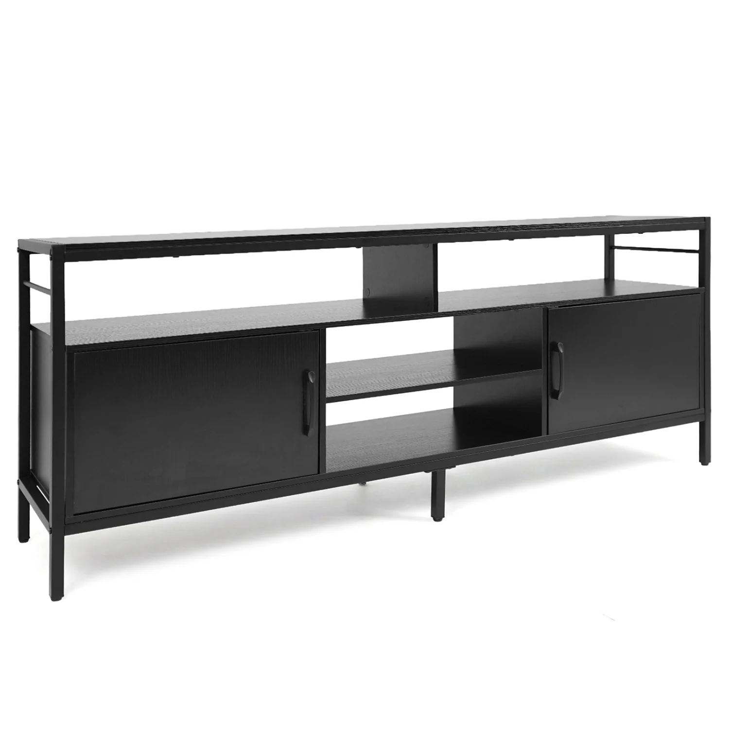 58" Industrial TV Stand With Cabinets, Adjustable Shelf, Black