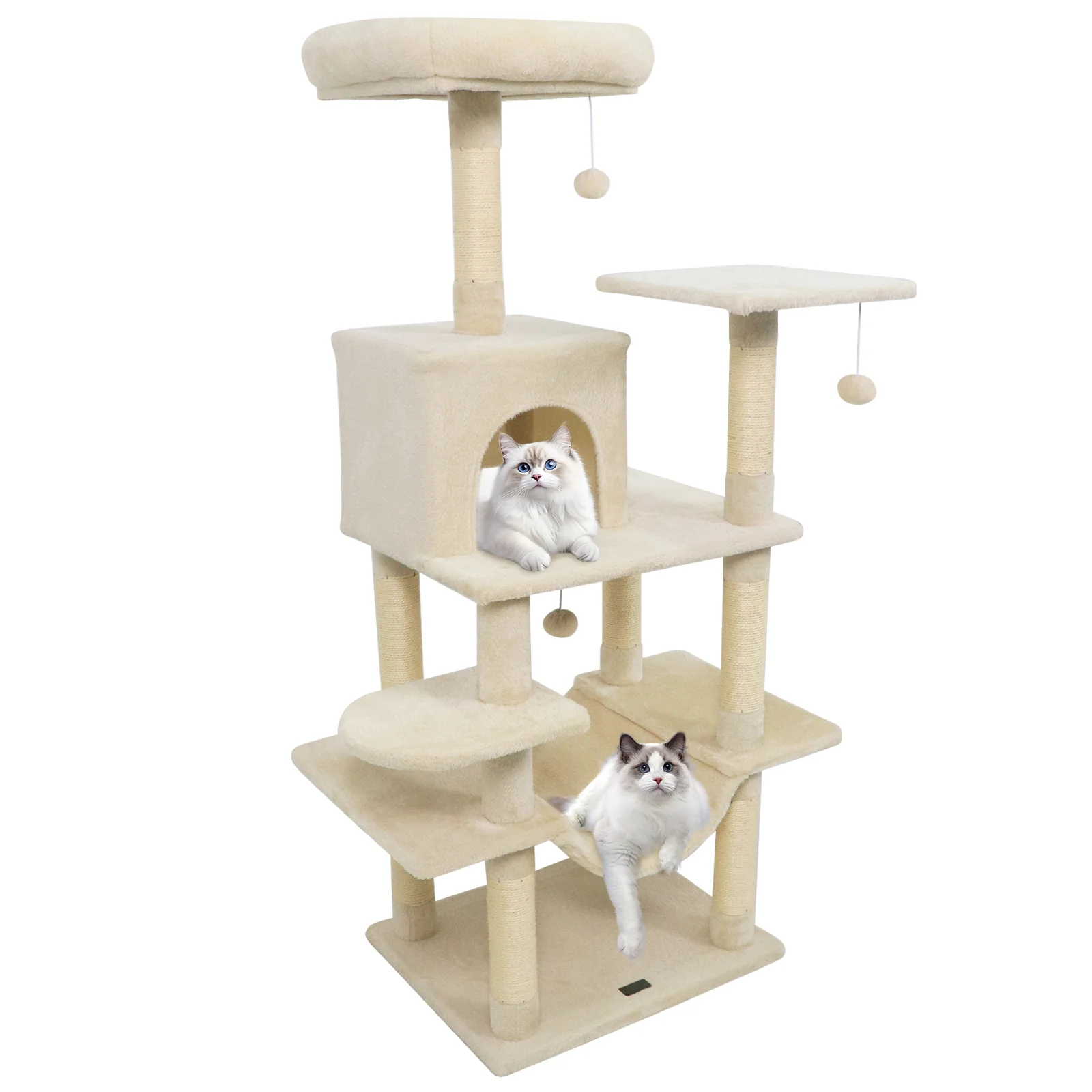 58" Multi-Level Cat Tree Soft Plush Cat Tower with Padded Top Perch, Beige