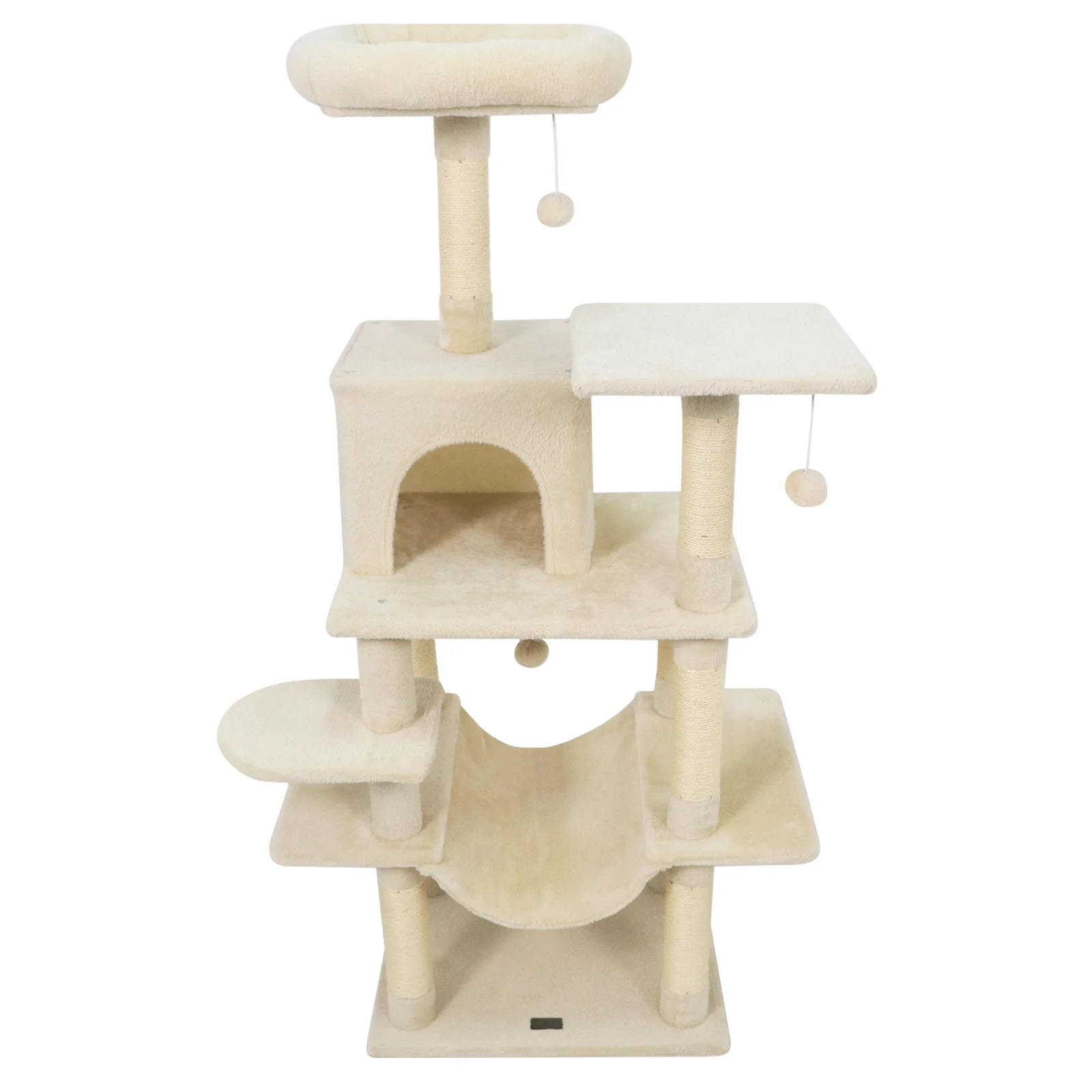 58" Multi-Level Cat Tree Soft Plush Cat Tower with Padded Top Perch, Beige - Image 4