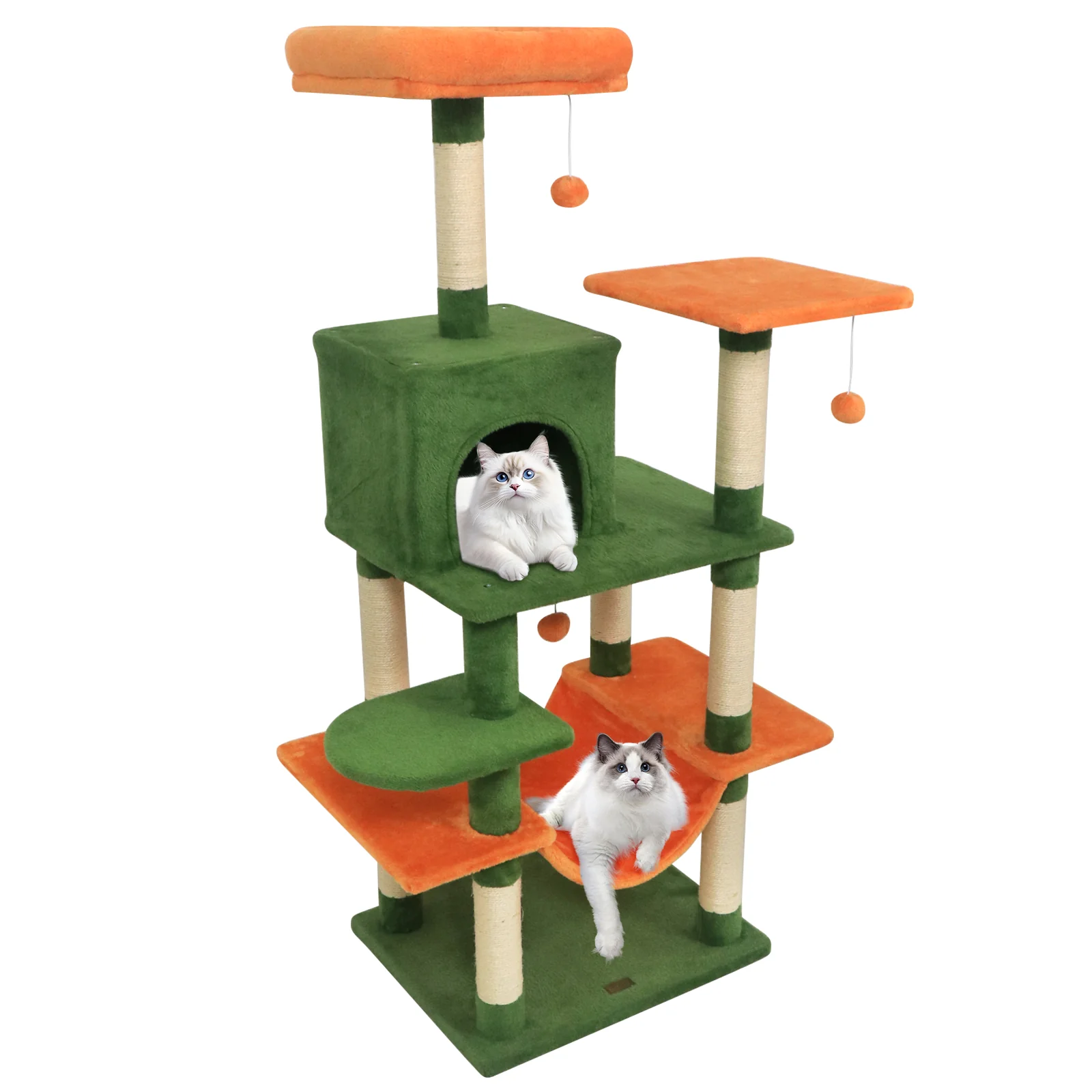 58" Multi-Level Cat Tree Soft Plush Cat Tower with Padded Top Perch, Green - Image 4