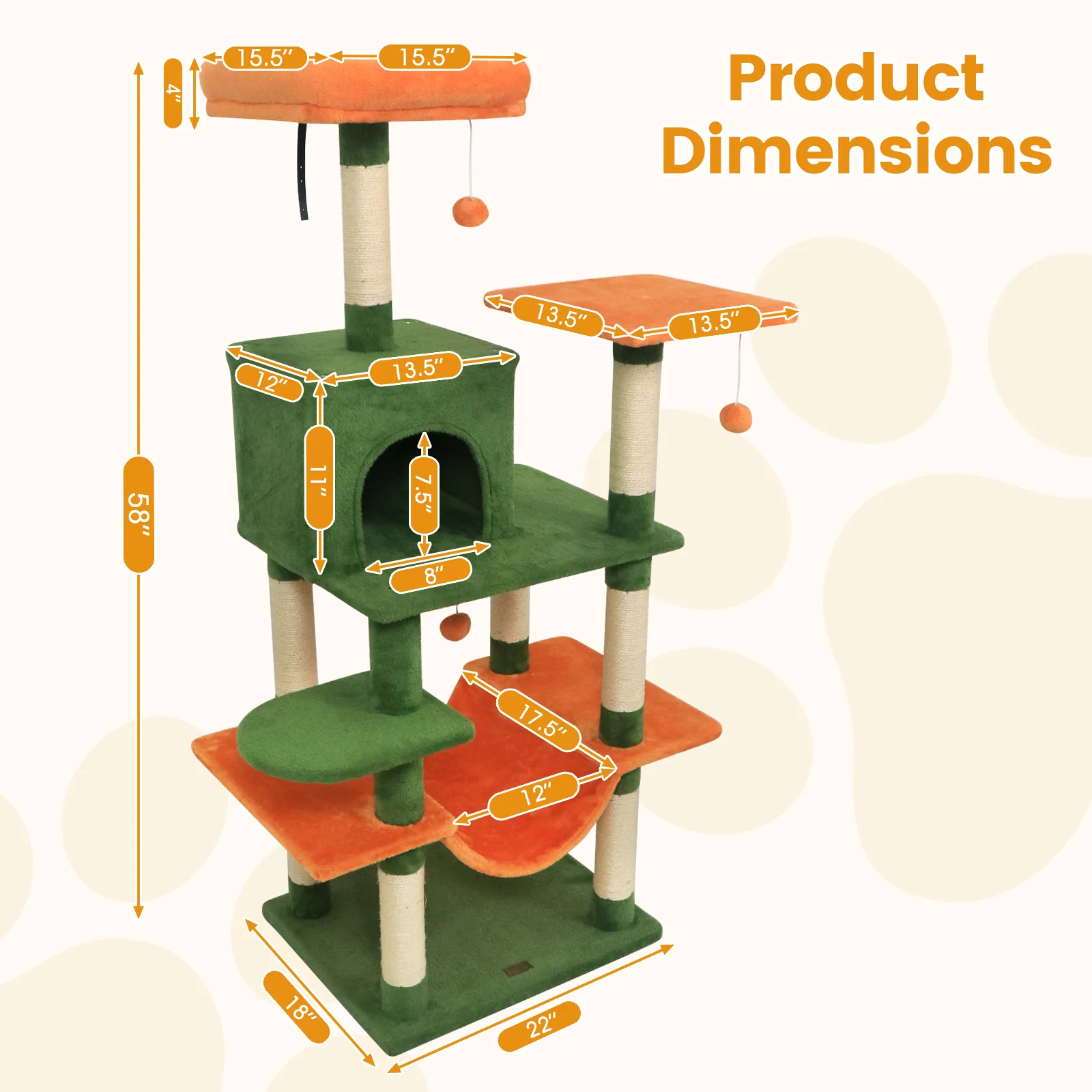 58" Multi-Level Cat Tree Soft Plush Cat Tower with Padded Top Perch, Green - Image 6