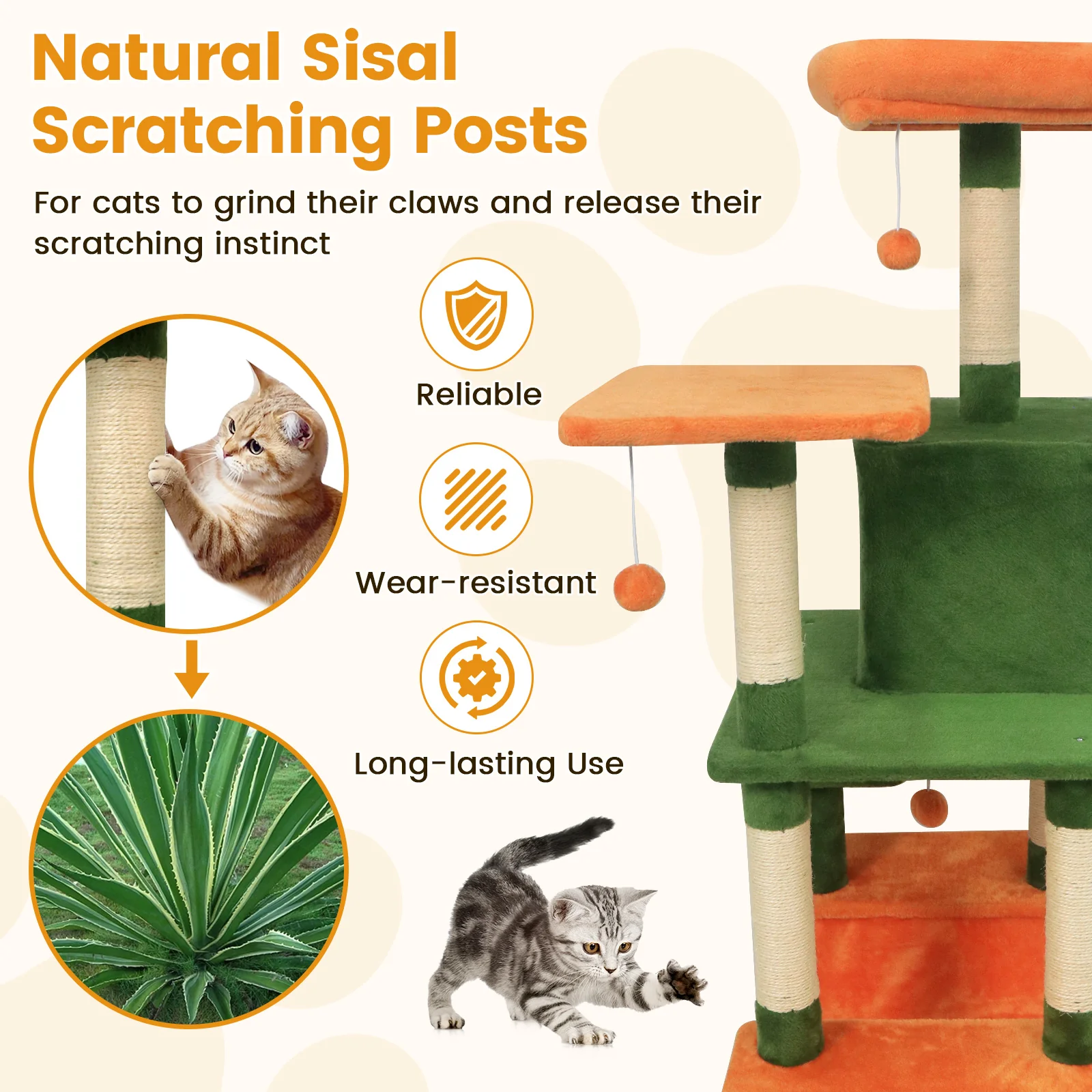 58" Multi-Level Cat Tree Soft Plush Cat Tower with Padded Top Perch, Green - Image 7