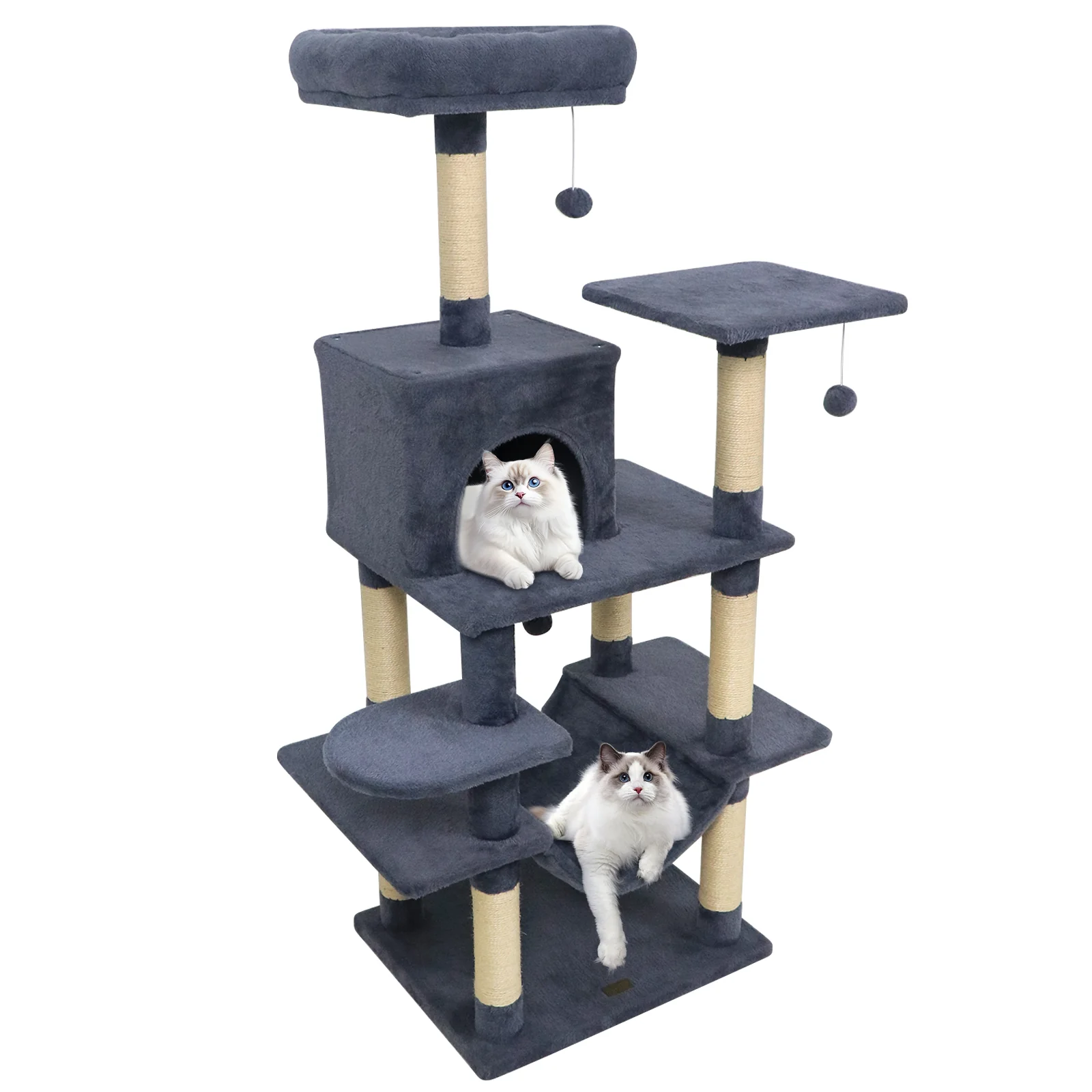 58" Multi-Level Cat Tree Soft Plush Cat Tower with Padded Top Perch-Grey, Gray - Image 4