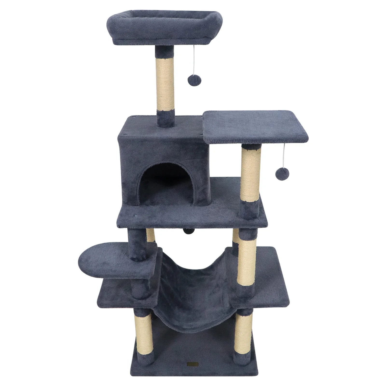 58" Multi-Level Cat Tree Soft Plush Cat Tower with Padded Top Perch-Grey, Gray - Image 5