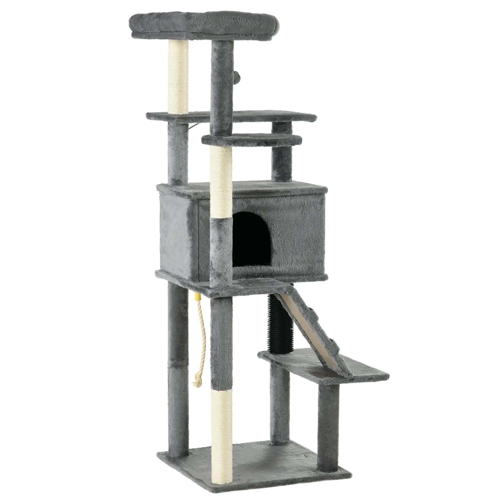 58" Tall Cat Tree for Large Cats, Scratching Posts, Bed, House, Toys, Grey