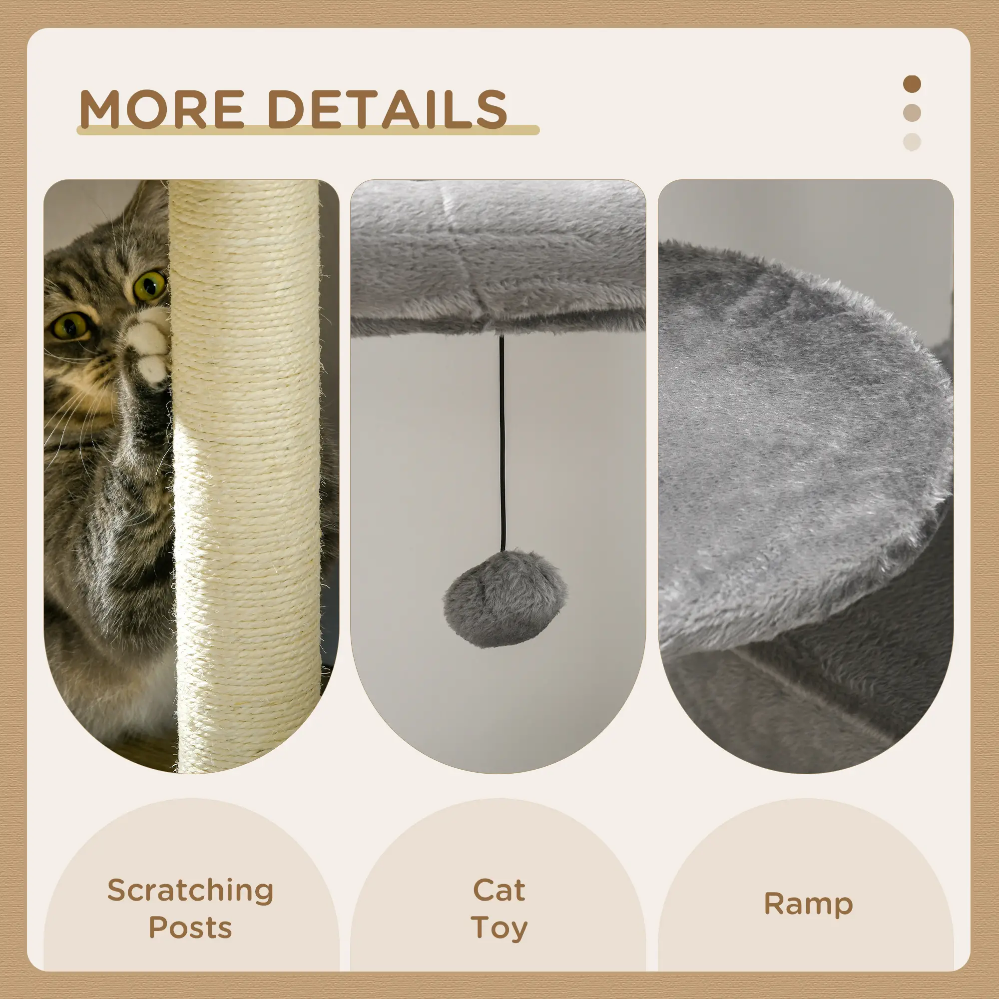 58" Tall Cat Tree for Large Cats, Scratching Posts, Bed, House, Toys, Grey - Image 6