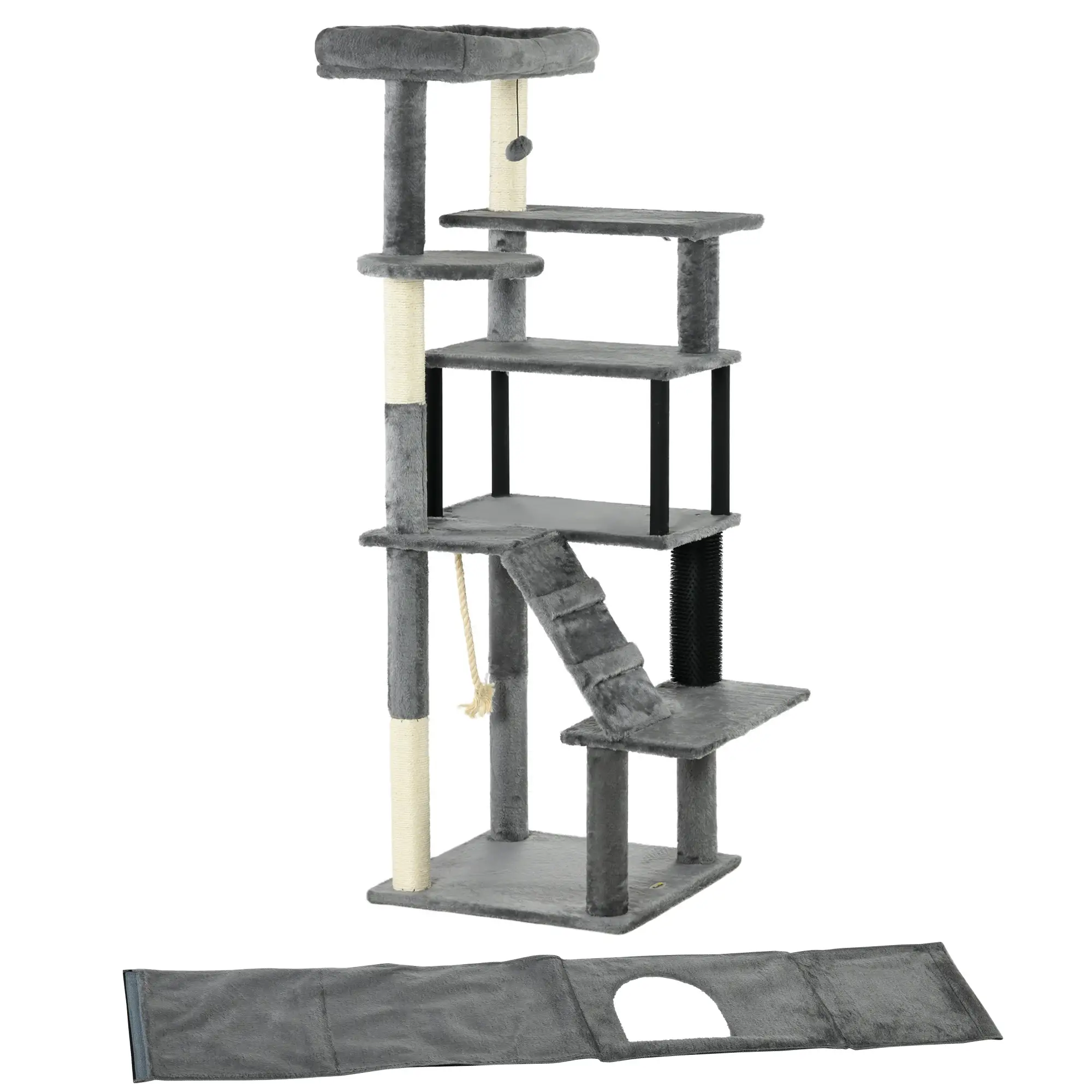 58" Tall Cat Tree for Large Cats, Scratching Posts, Bed, House, Toys, Grey - Image 9