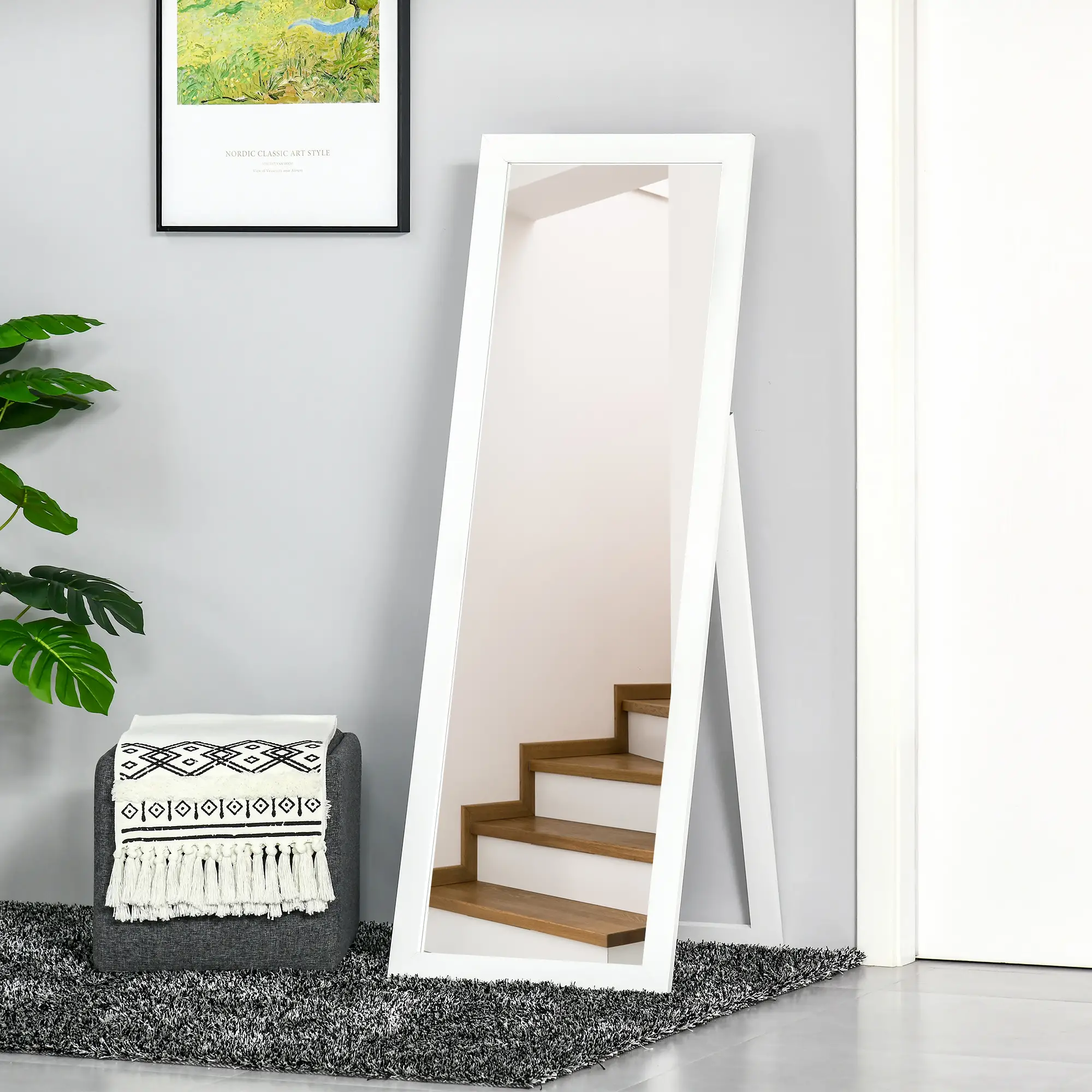 58" x 20" Full Length Mirror, Floor Standing, Bedroom Living Room, White - Image 8