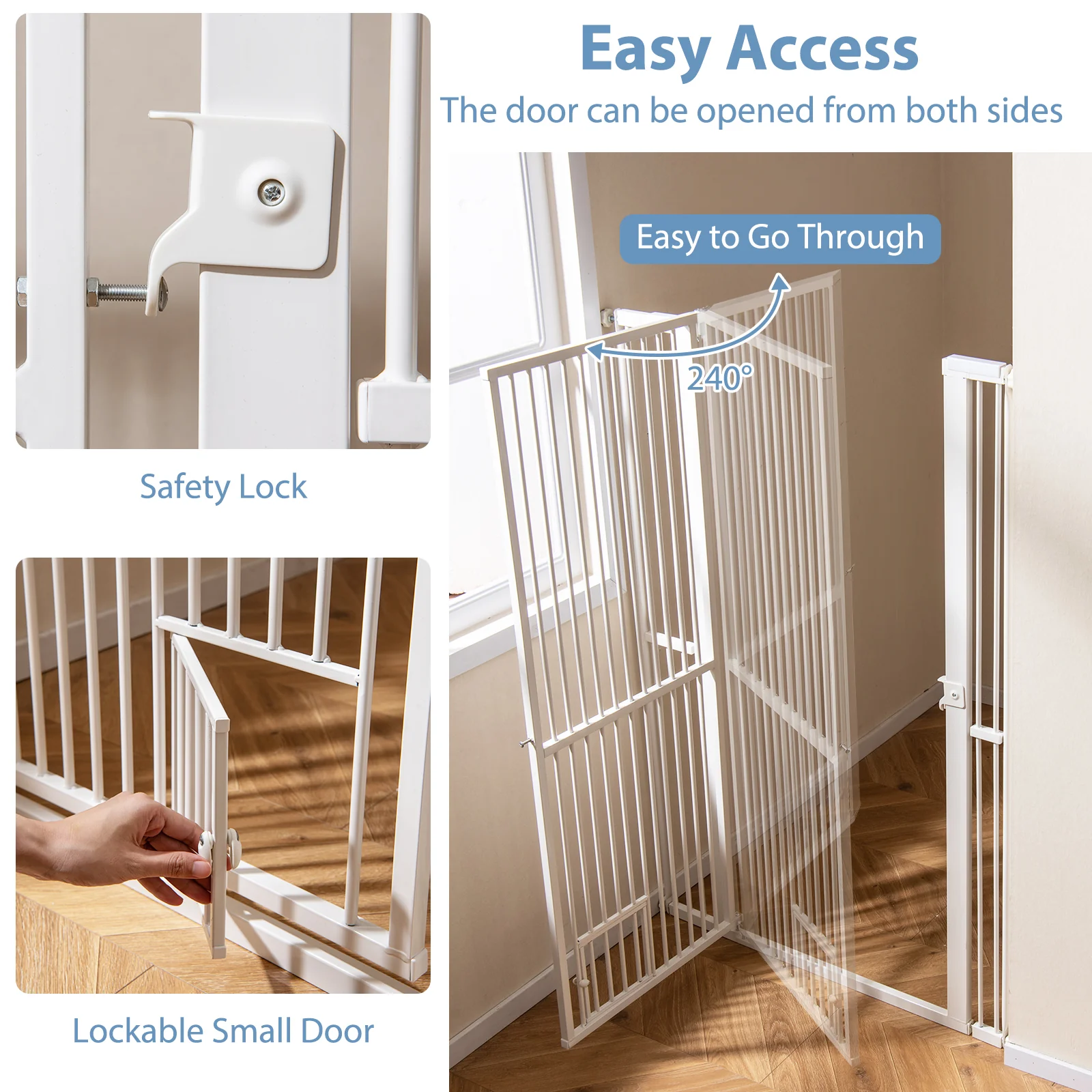 59” Extra Tall Pet Gate Heavy-Duty Metal Cat Gate with Wide Opening, White - Image 10