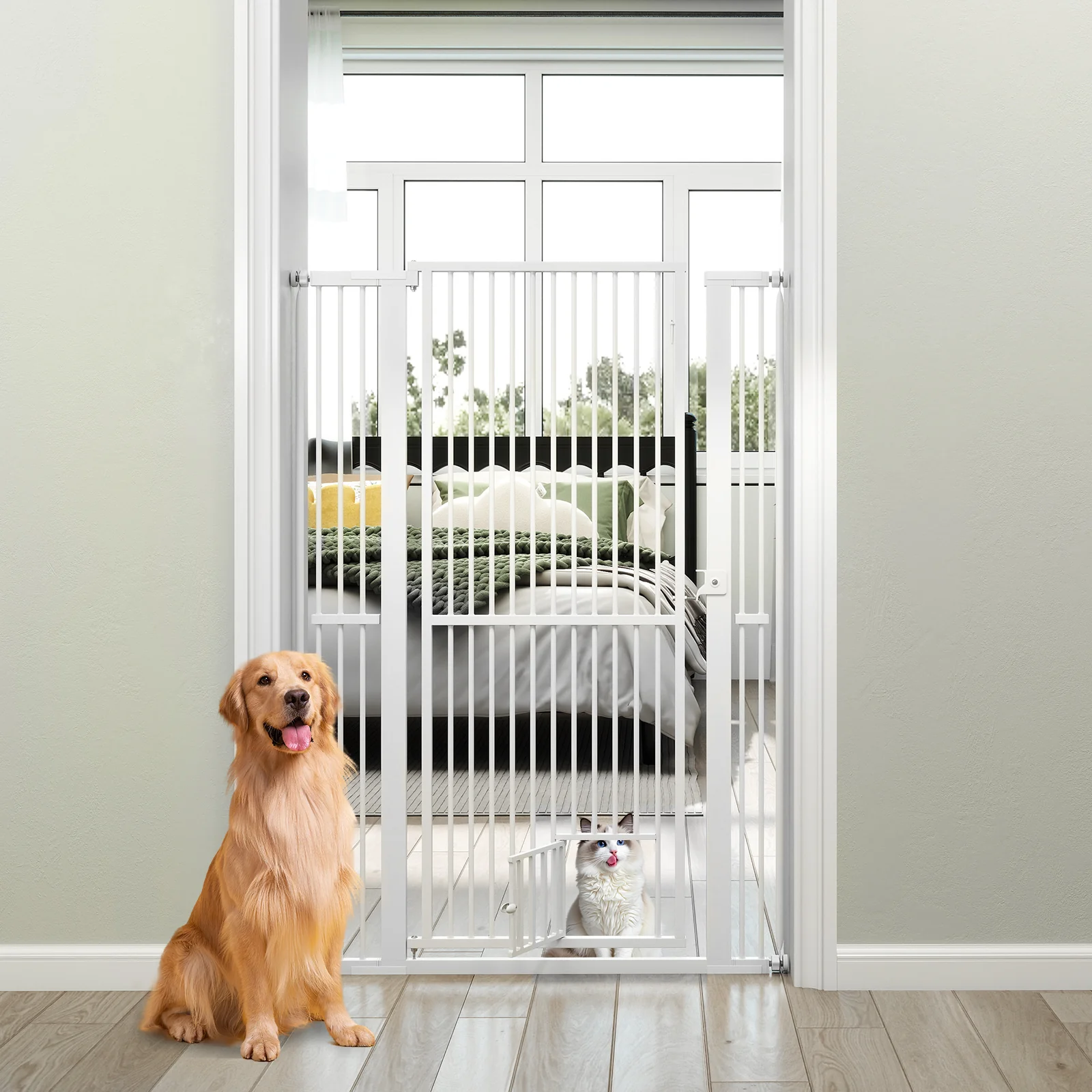 59” Extra Tall Pet Gate Heavy-Duty Metal Cat Gate with Wide Opening, White - Image 2