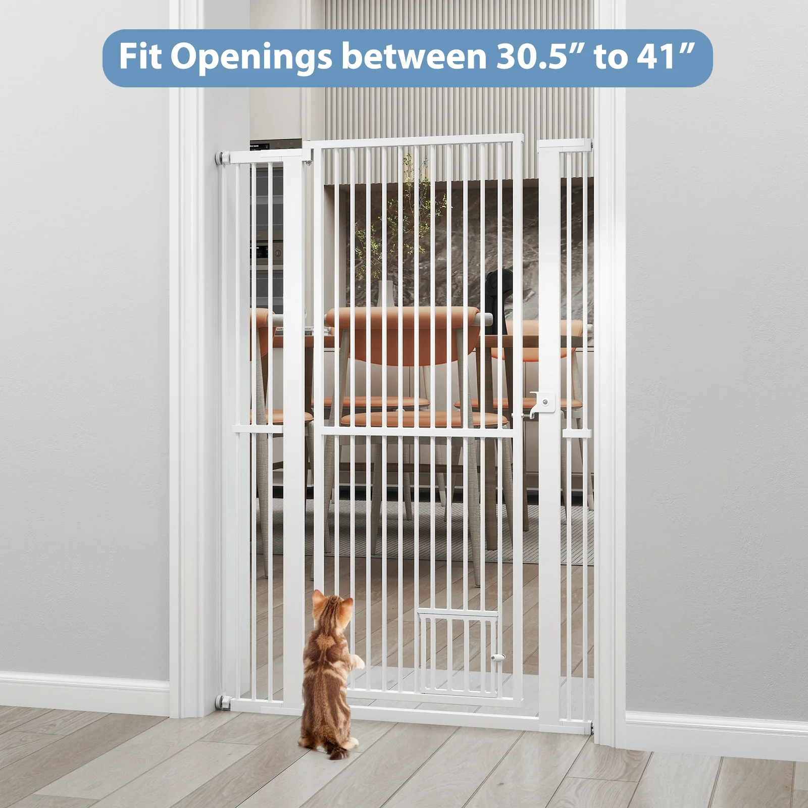 59” Extra Tall Pet Gate Heavy-Duty Metal Cat Gate with Wide Opening, White - Image 6