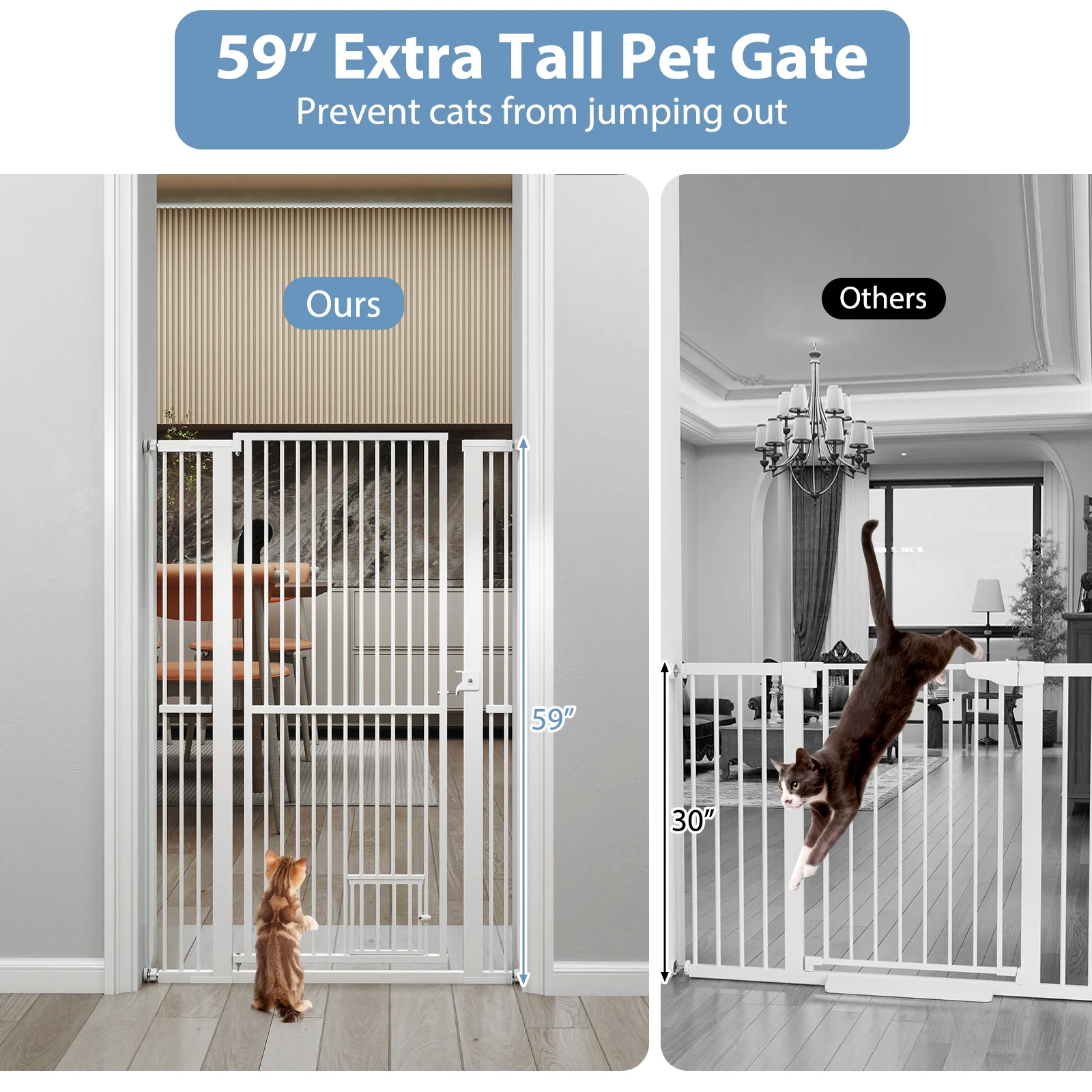 59” Extra Tall Pet Gate Heavy-Duty Metal Cat Gate with Wide Opening, White - Image 8