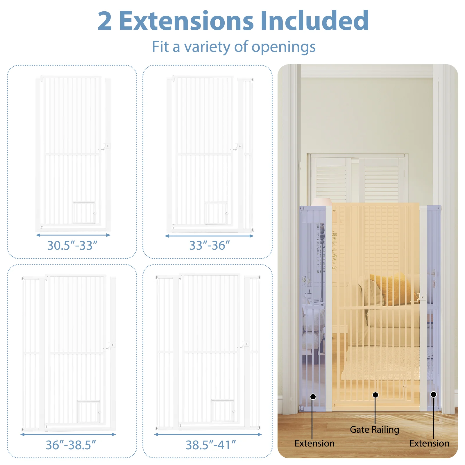 59” Extra Tall Pet Gate Heavy-Duty Metal Cat Gate with Wide Opening, White - Image 9