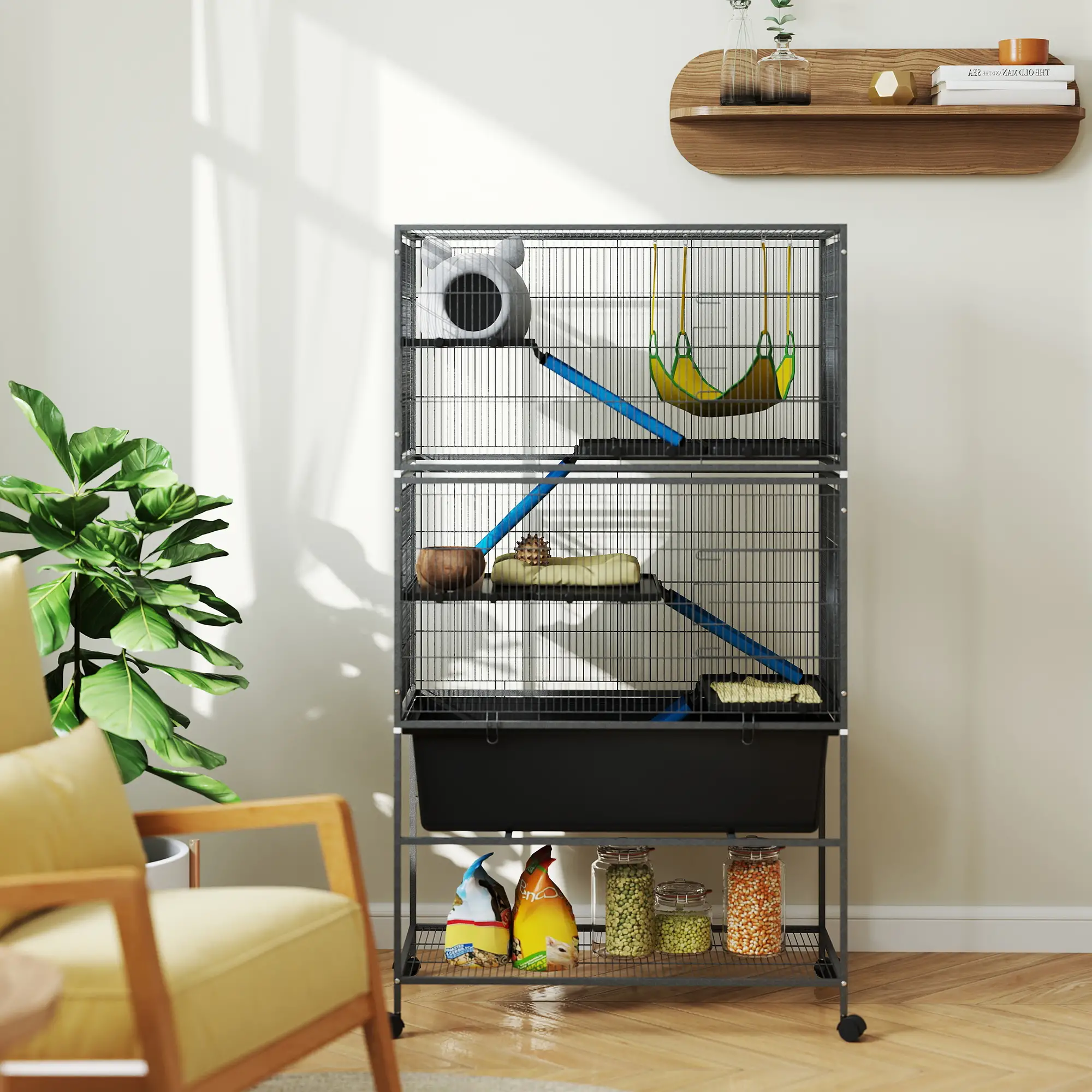 59 Inch 5 Level Small Animal Cage, Rolling Ferret Cage, Dark Grey - Image 10