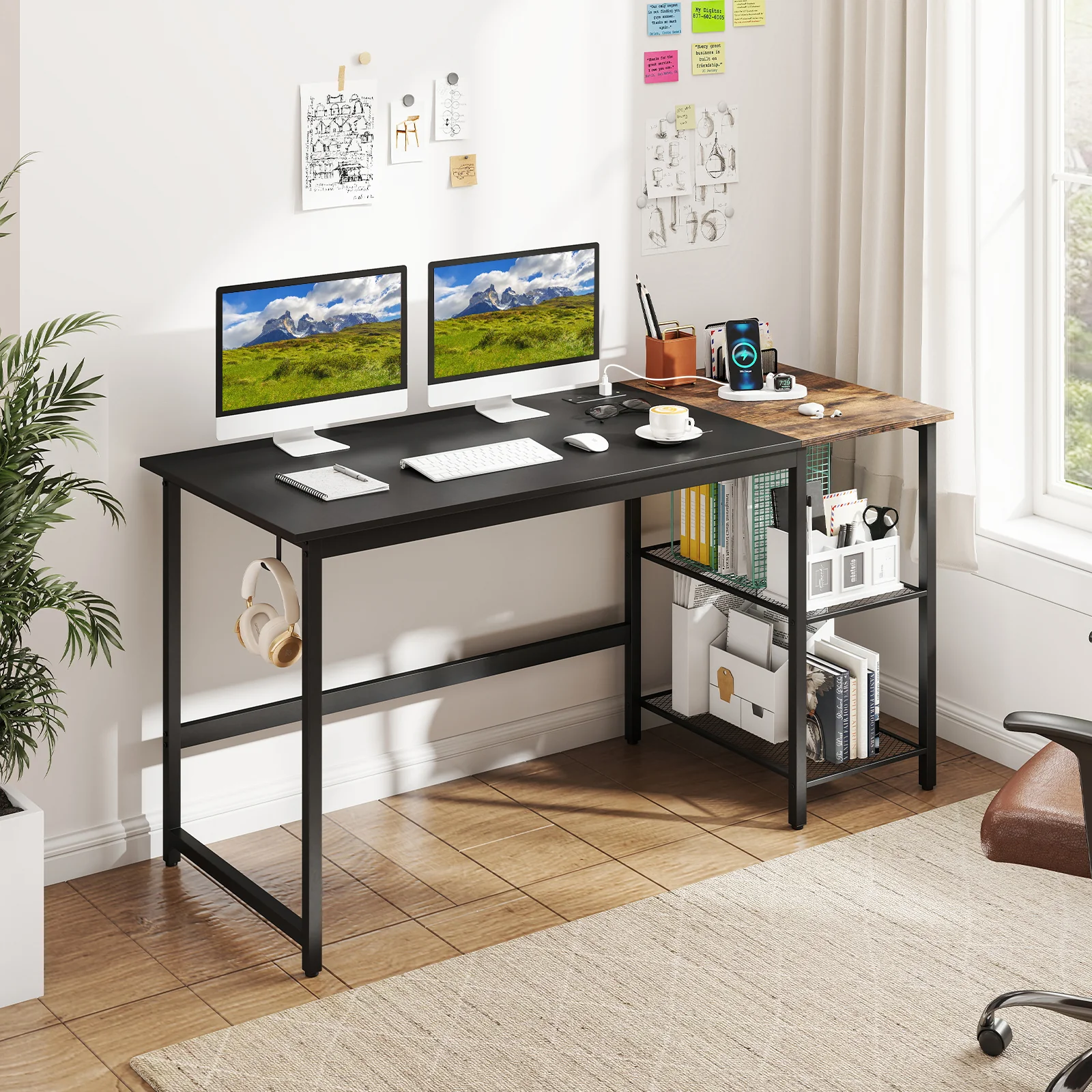 59 Inch Computer Desk With Removable Storage Shelves, Black - Image 2