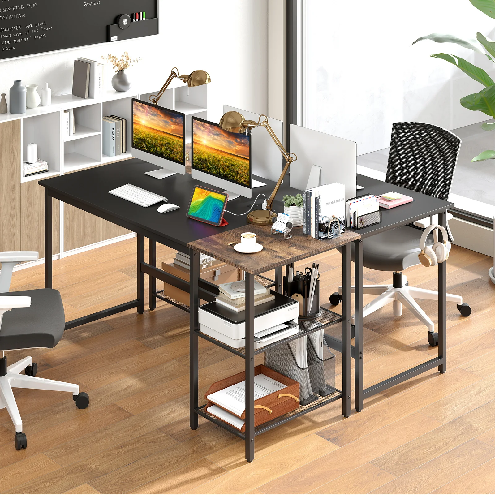 59 Inch Computer Desk With Removable Storage Shelves, Black - Image 3