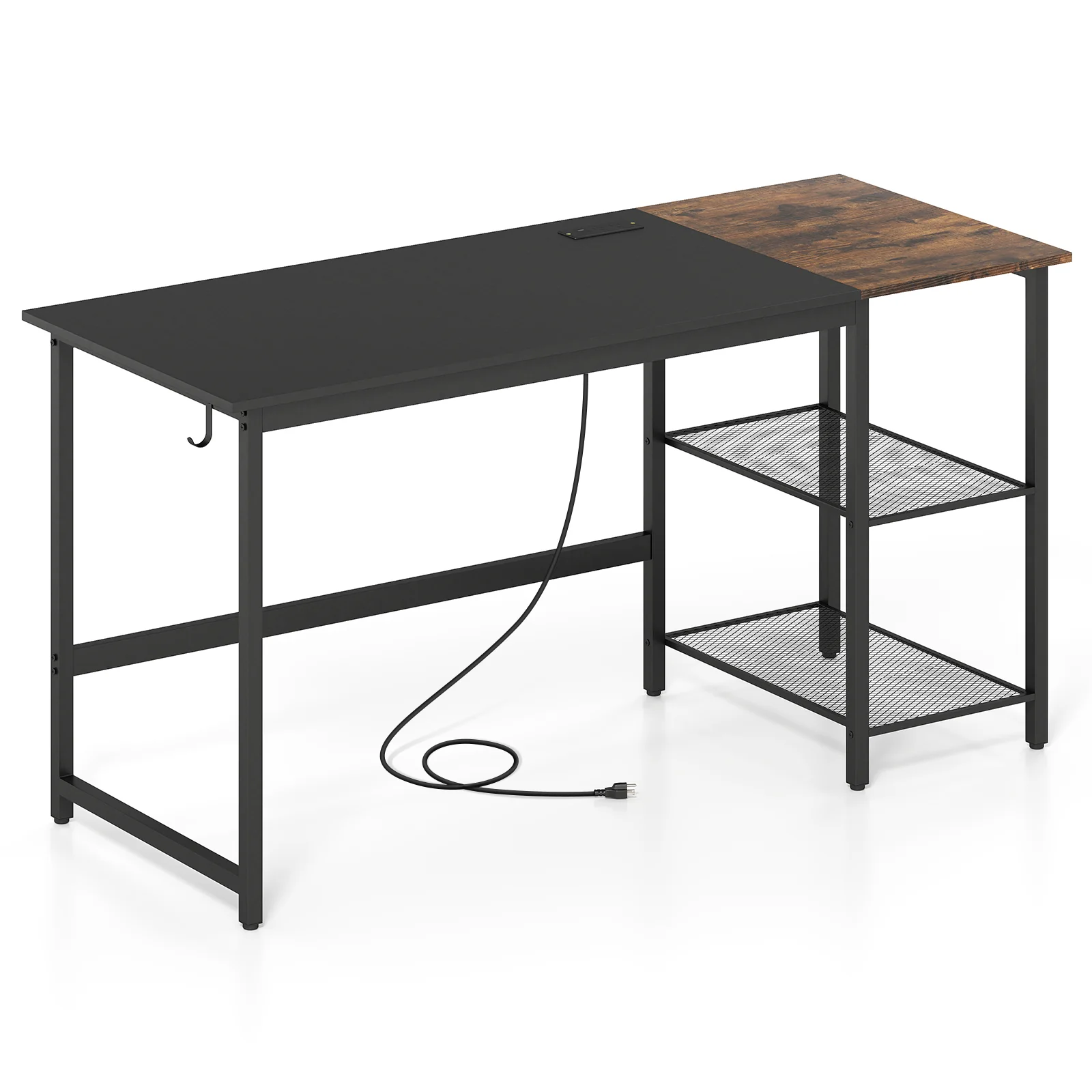 59 Inch Computer Desk With Removable Storage Shelves, Black - Image 4