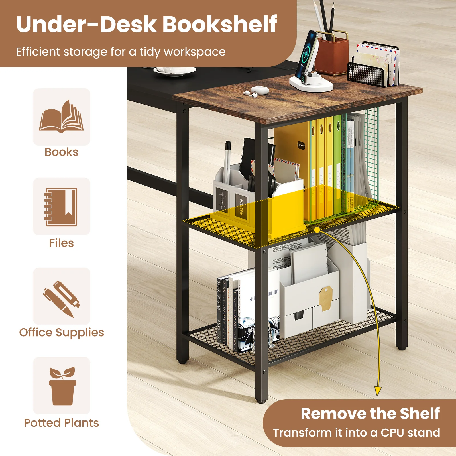 59 Inch Computer Desk With Removable Storage Shelves, Black - Image 8