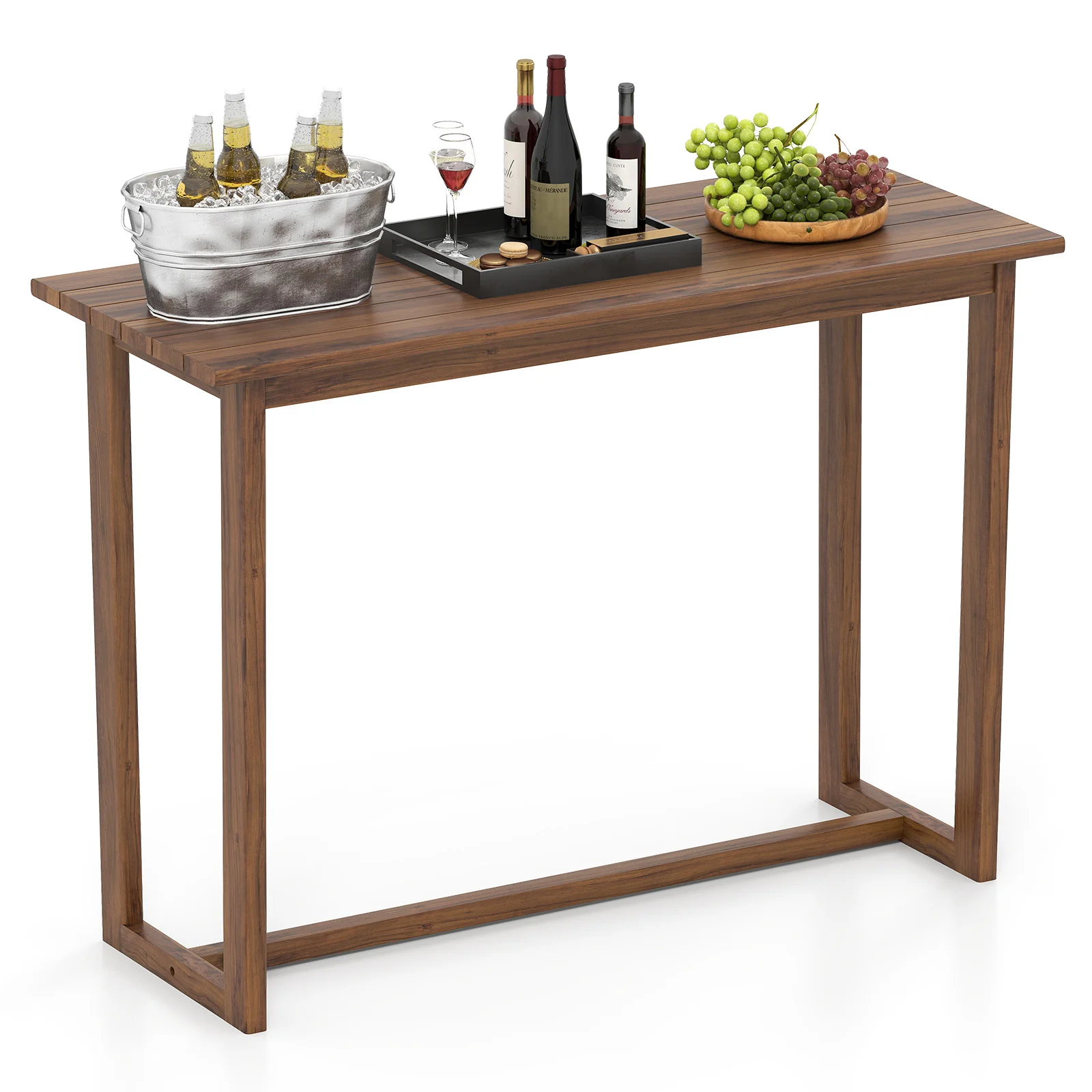 59 Inch Outdoor Bar Table, Slatted Top, Natural