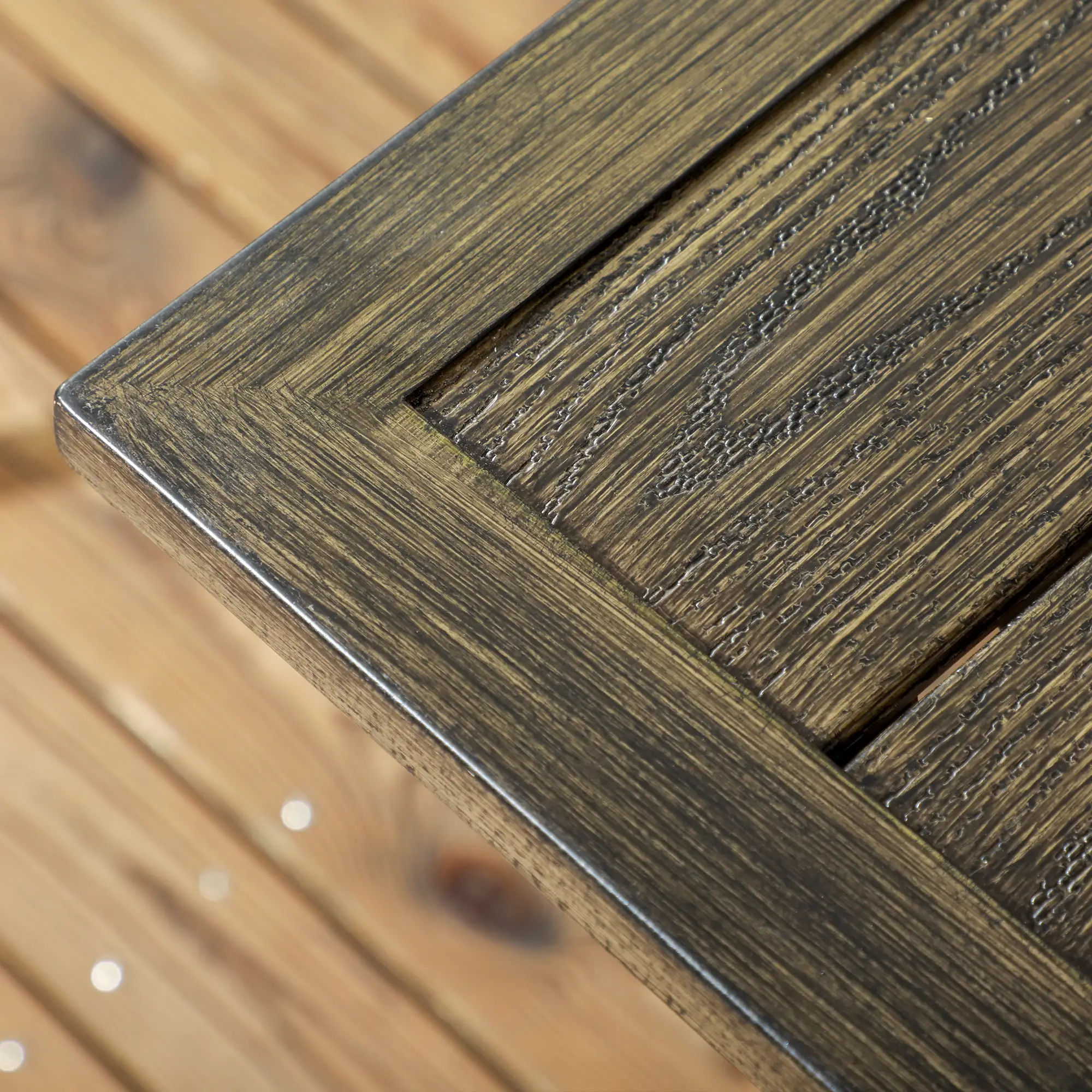 59 Inch Outdoor Dining Table, Steel Frame, Wood Grain, Brown - Image 10