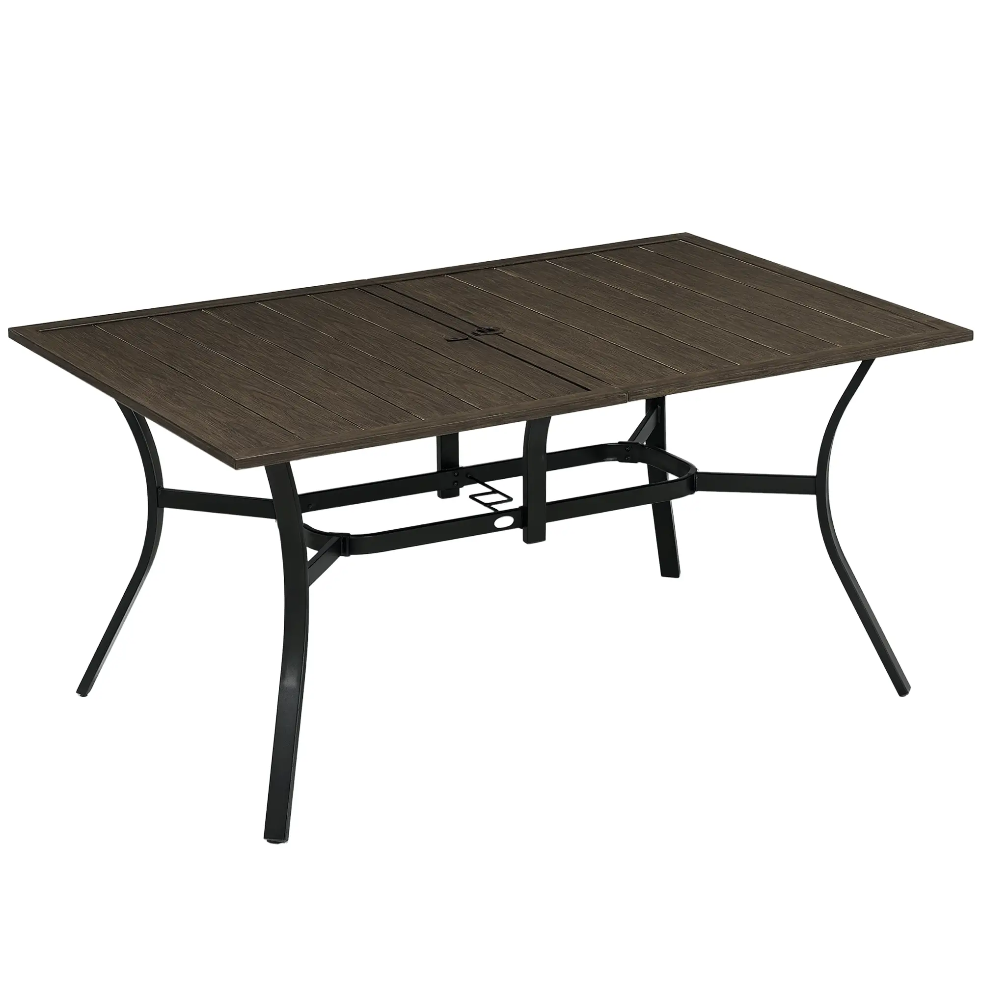 59 Inch Outdoor Dining Table, Steel Frame, Wood Grain, Brown - Image 11