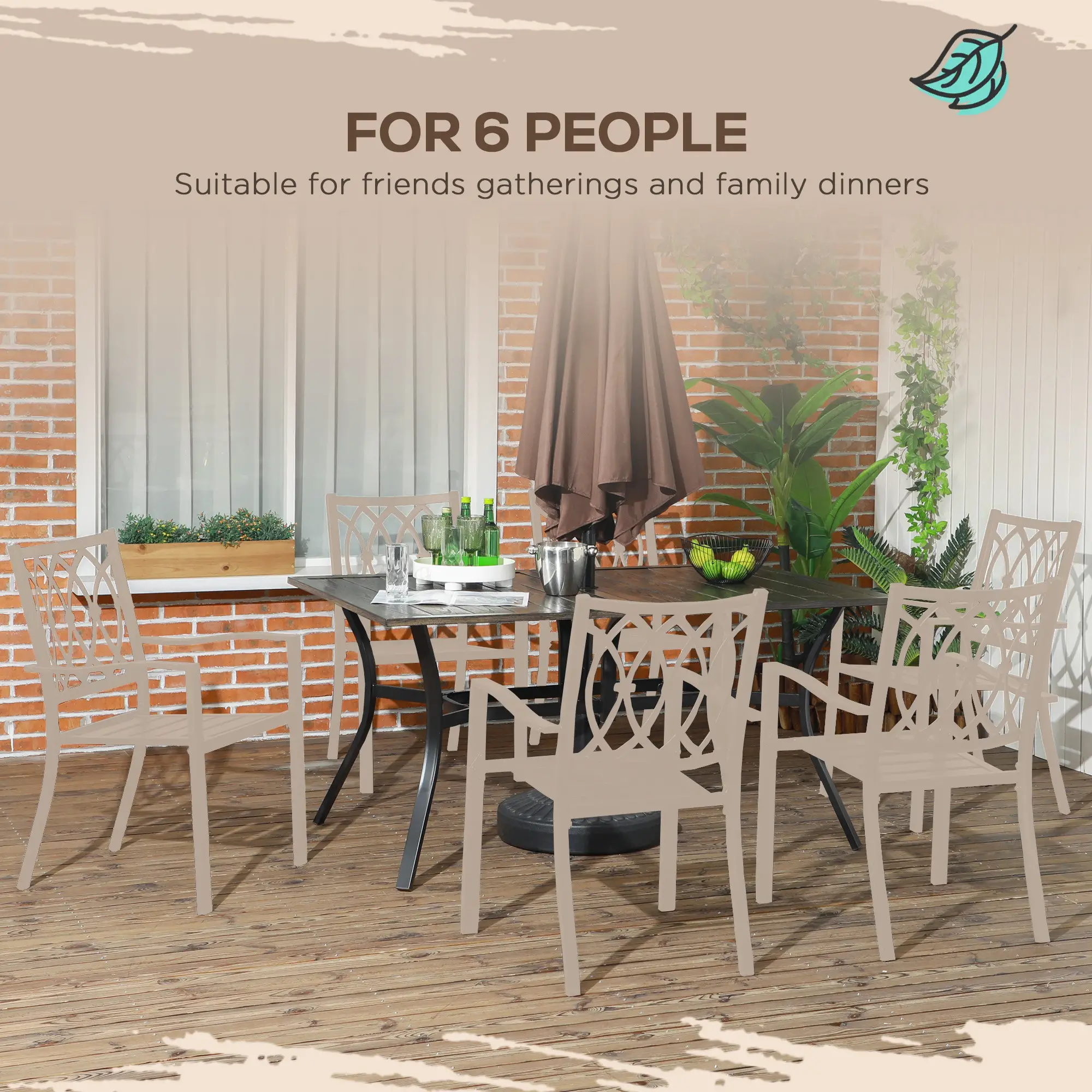 59 Inch Outdoor Dining Table, Steel Frame, Wood Grain, Brown - Image 4