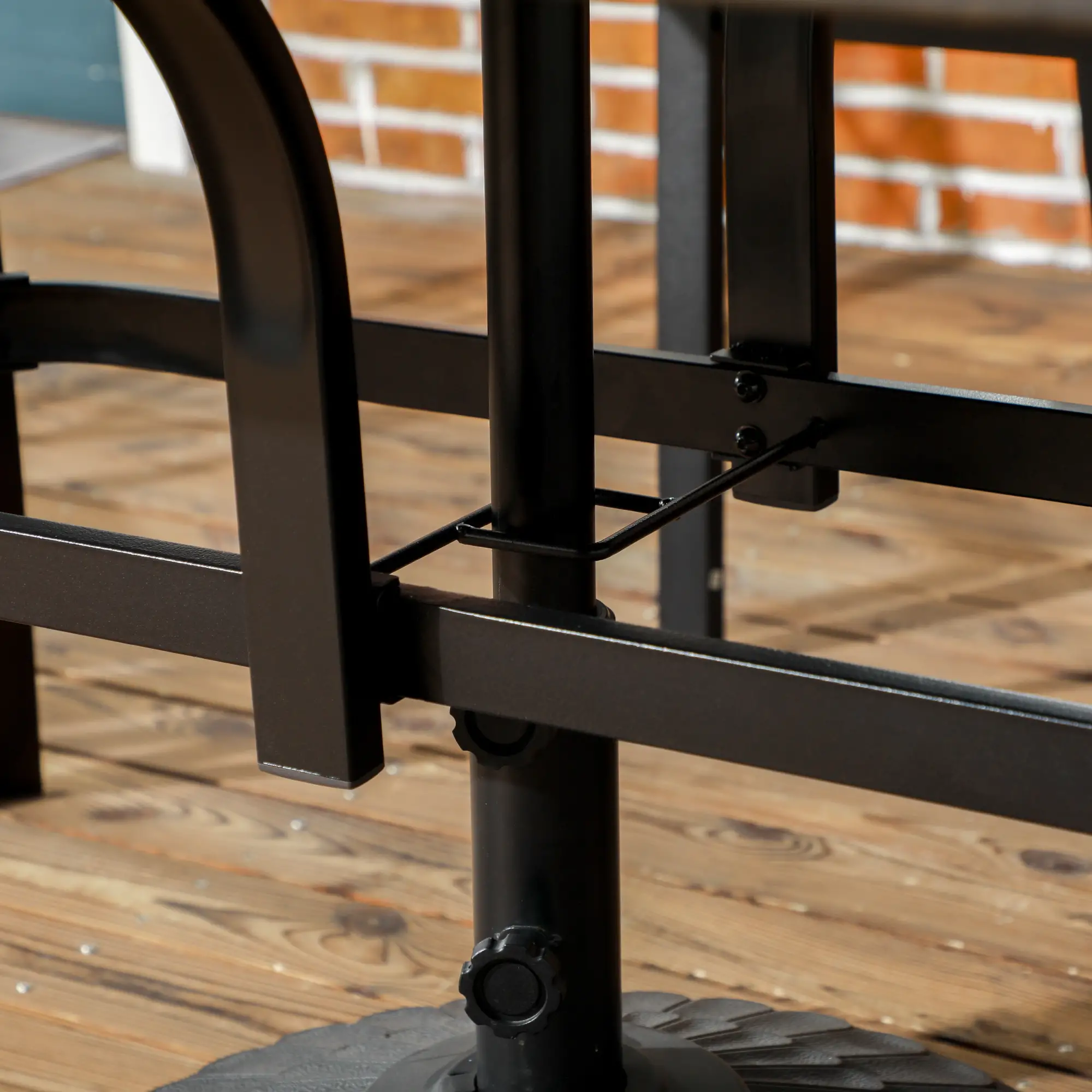 59 Inch Outdoor Dining Table, Steel Frame, Wood Grain, Brown - Image 9