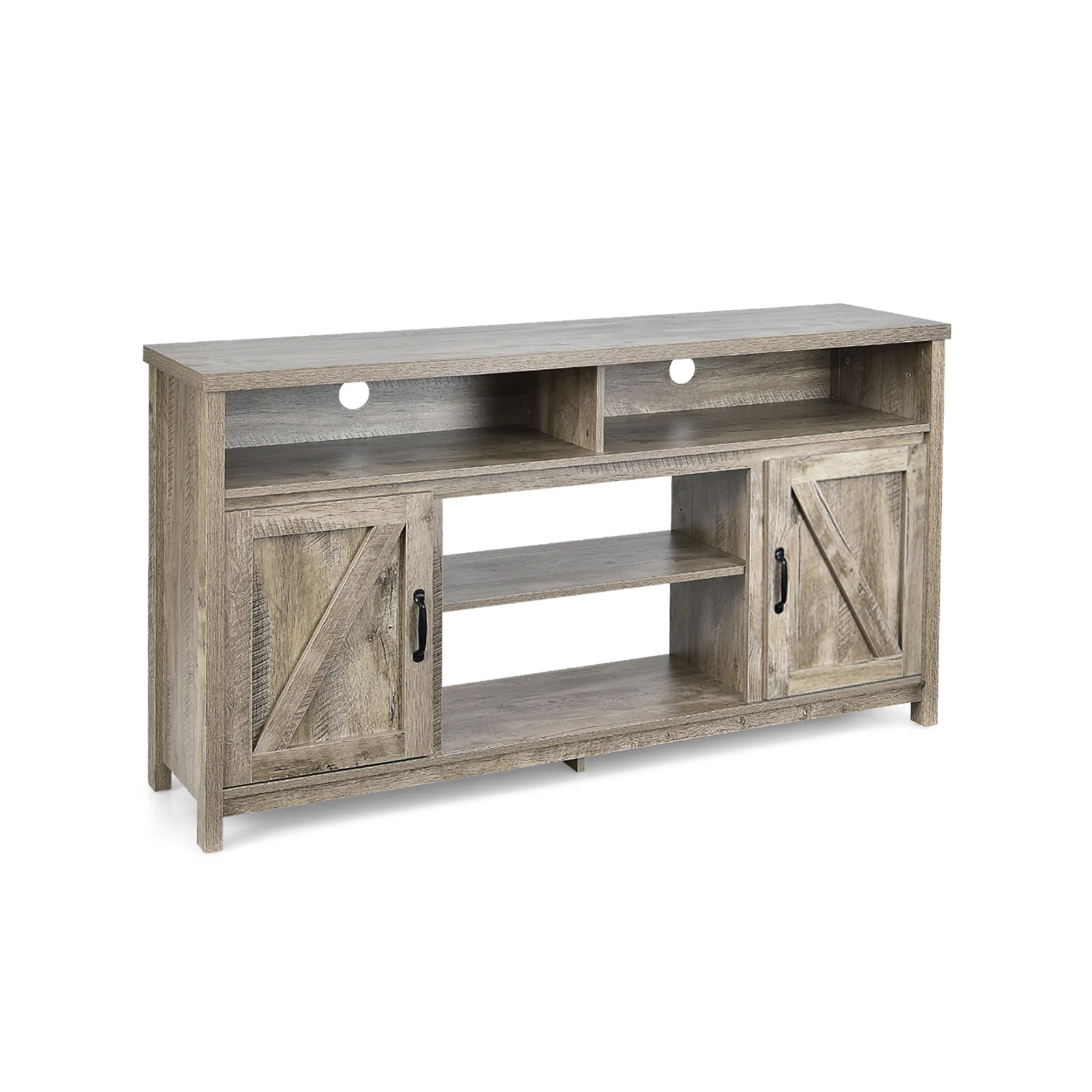 59 Inch TV Stand, Barn Door Cabinet, 65 Inch, Natural - Image 4