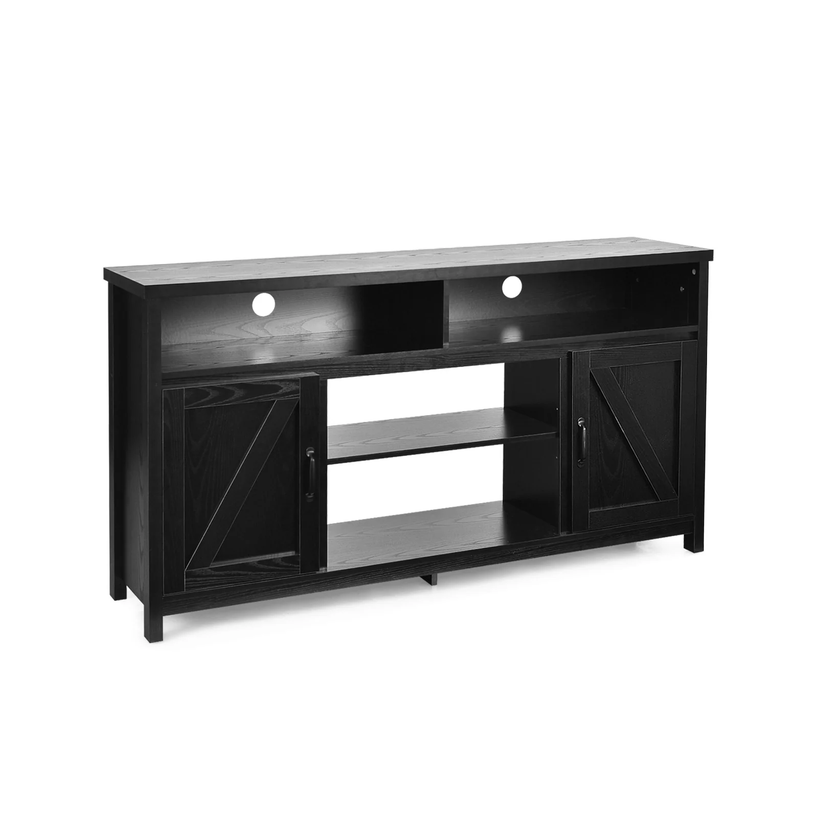 59 Inch TV Stand, Media Console, Barn Door, For 65 Inch TVs, Black