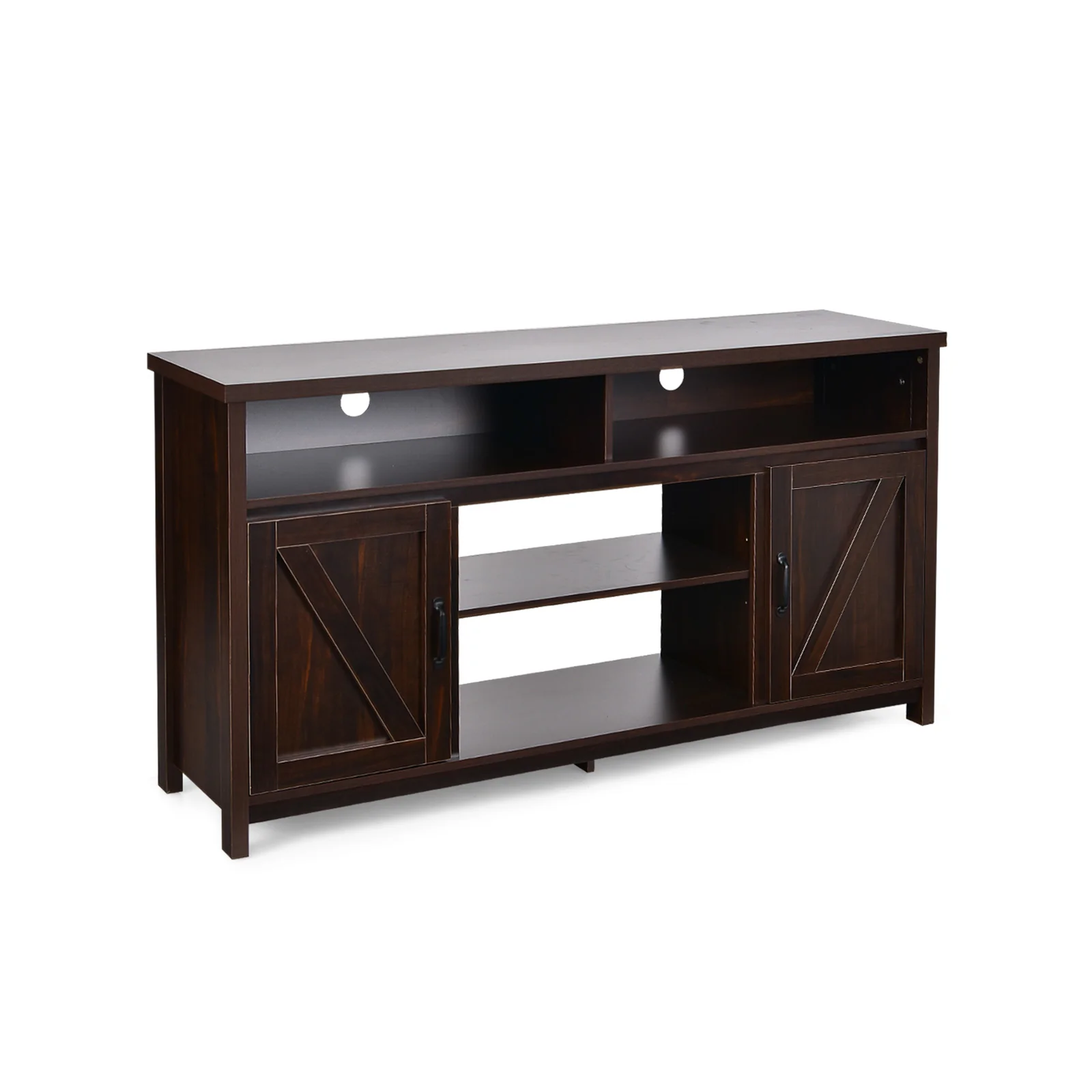 59 Inch TV Stand Media Console Cabinet, Barn Door, Brown - Image 4
