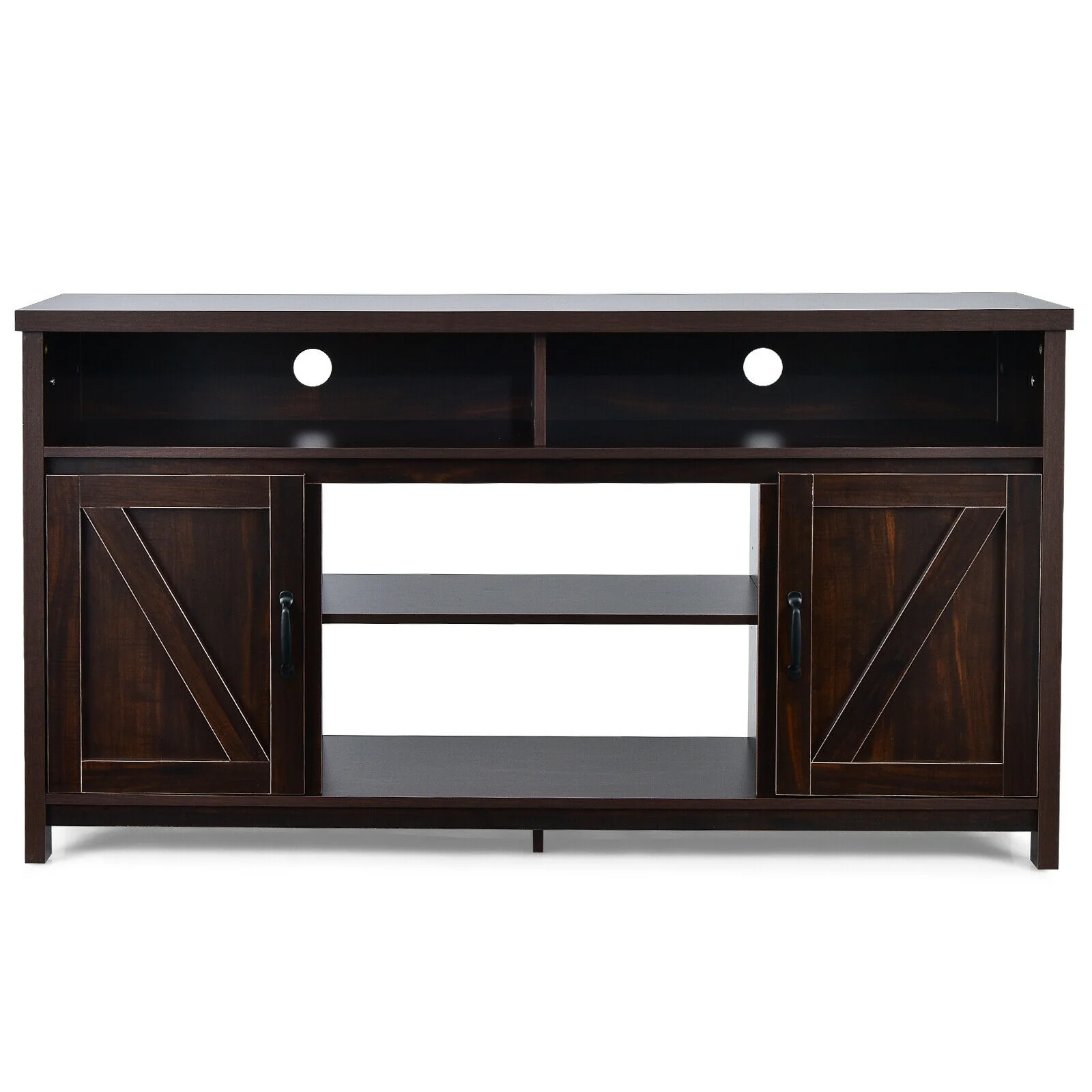 59 Inch TV Stand Media Console Cabinet, Barn Door, Brown - Image 5