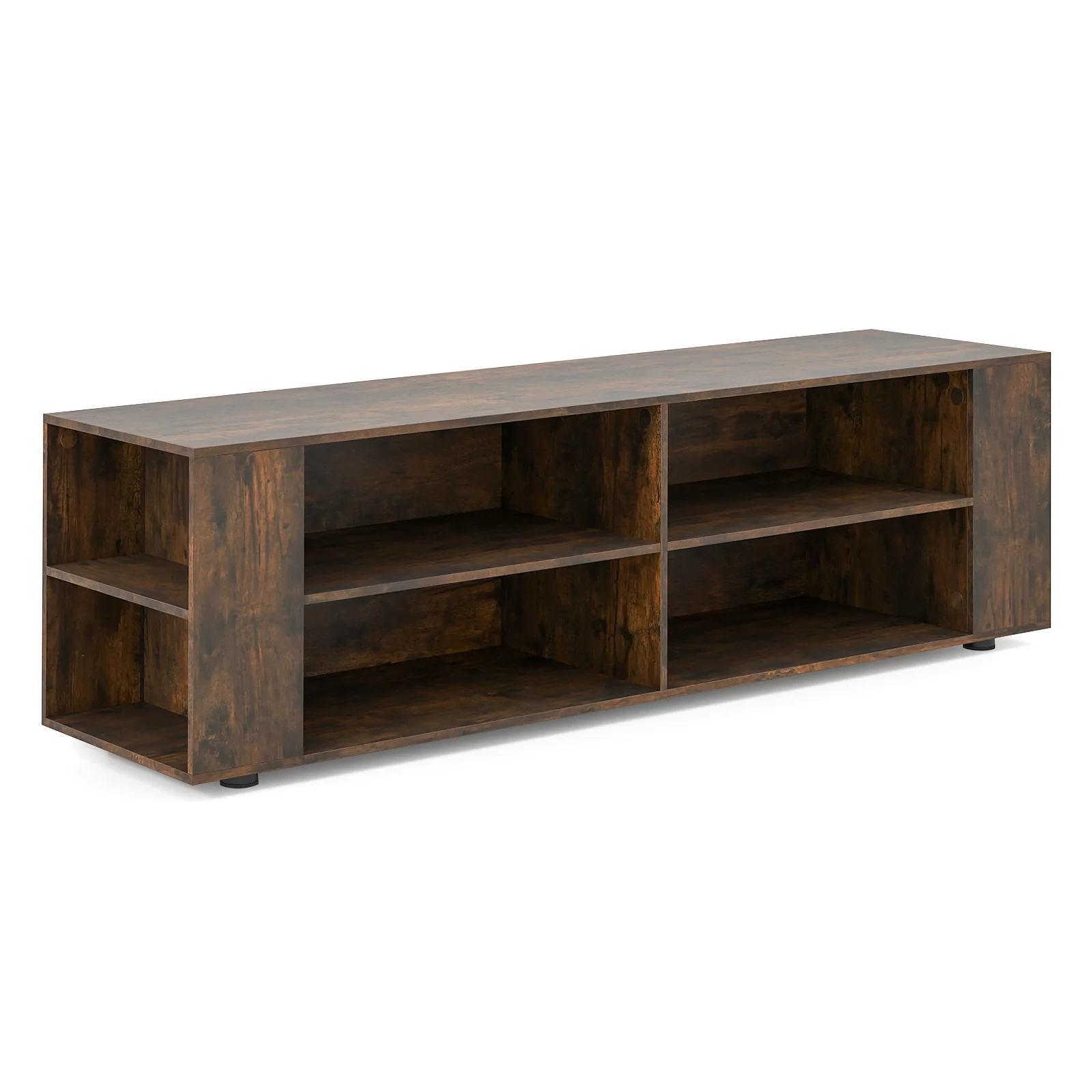 59 Inch Walnut Wood TV Stand, Console Storage Entertainment Media - Image 5