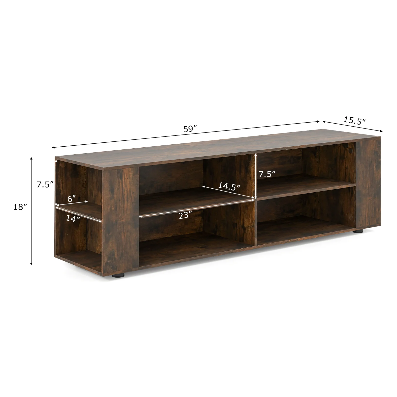 59 Inch Walnut Wood TV Stand, Console Storage Entertainment Media - Image 6
